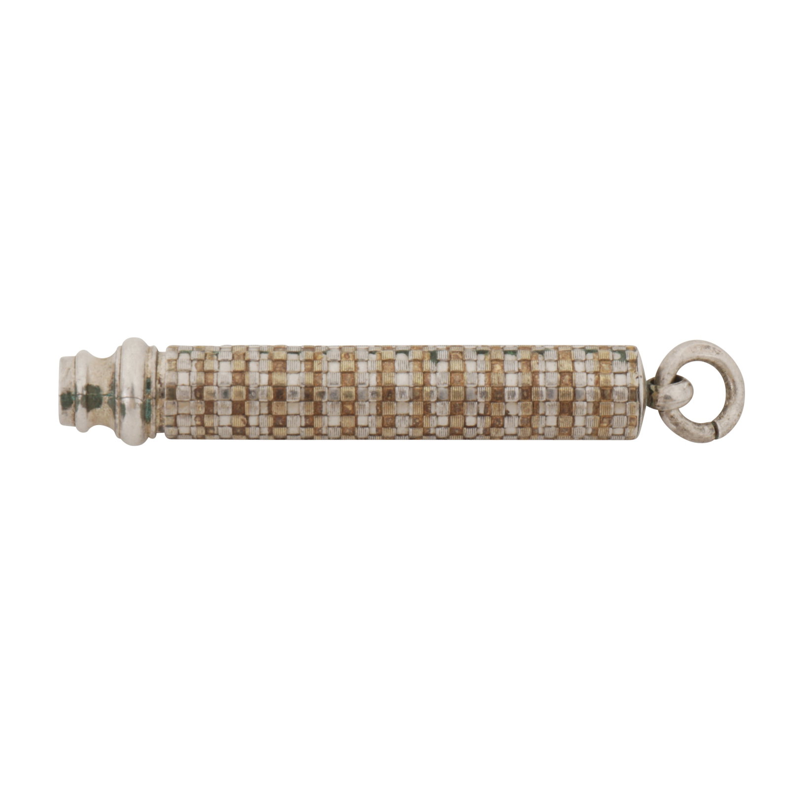 St. Petersburg circa 1890 An Alexander III Russian 84 zolotnik parcel gilt silver propelling pencil: St. Petersburg circa 1890 An Alexander III Russian 84 zolotnik parcel gilt silver propelling pencil Of cylindrical form with parcel gilt basket weave decoration. Ring attachment. Stamped with dvoinik 