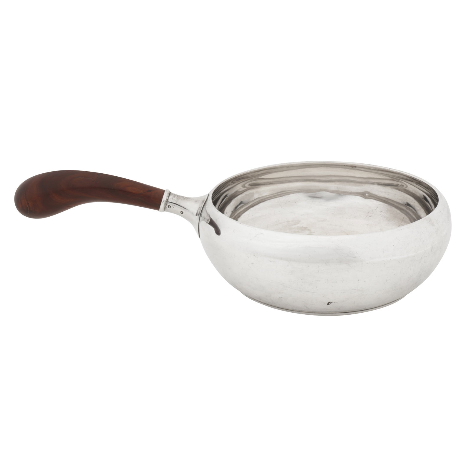 Copenhagen 1941 by Johannes H. Paulsen A mid-20th century Danish silver saucepan or dish: Copenhagen 1941 by Johannes H. Paulsen A mid-20th century Danish silver saucepan or dish Of rounded circular form with a fold over rim, with a curved rosewood side handle. Fully marked underneath and 