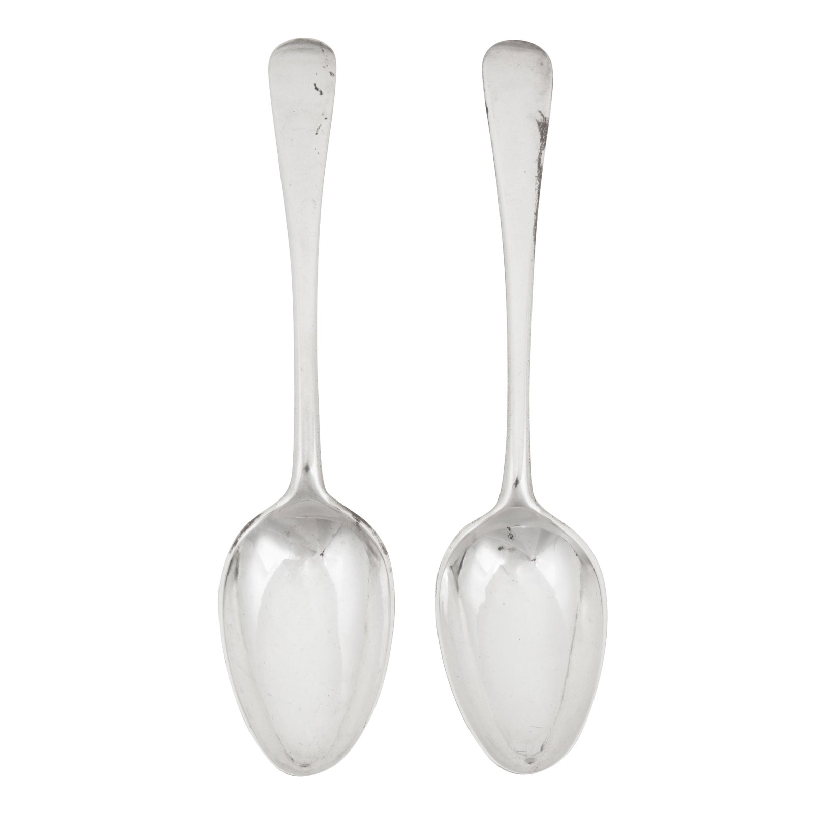 Quebec circa 1800 by Laurent Amiot (1764-1839) A pair of late 18th / early 19th century Canadian: Quebec circa 1800 by Laurent Amiot (1764-1839) A pair of late 18th / early 19th century Canadian colonial silver tablespoons Old English pattern, virginal.. Each marked twice LA with a pellet above. (
