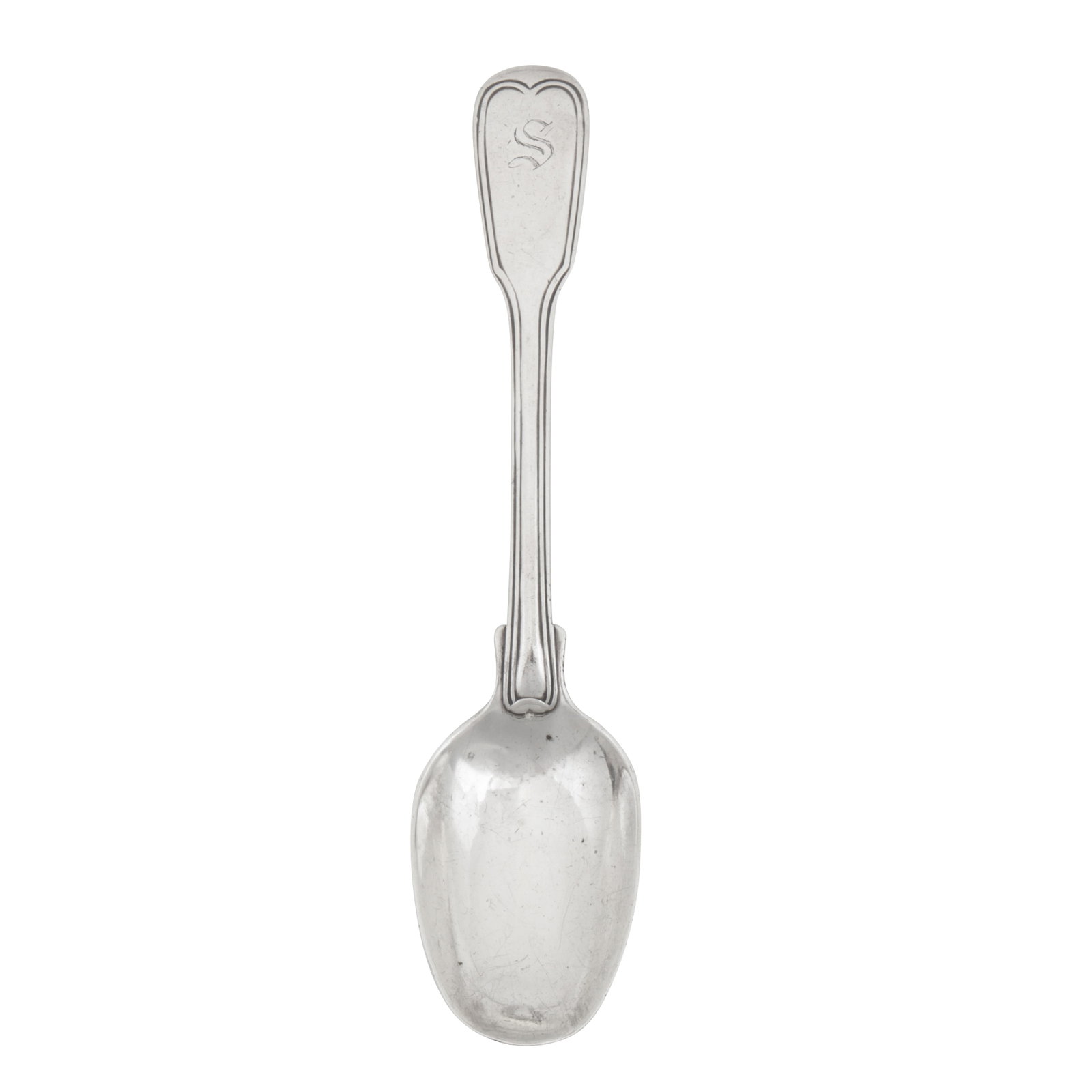 London 1817 by Paul Storr (1771 - 1844, reg. 12th Jan 1793) A George III sterling silver dessert: London 1817 by Paul Storr (1771 - 1844, reg. 12th Jan 1793) A George III sterling silver dessert spoon Fiddle and Thread pattern with French style thread, double struck with thread heel. Each engraved