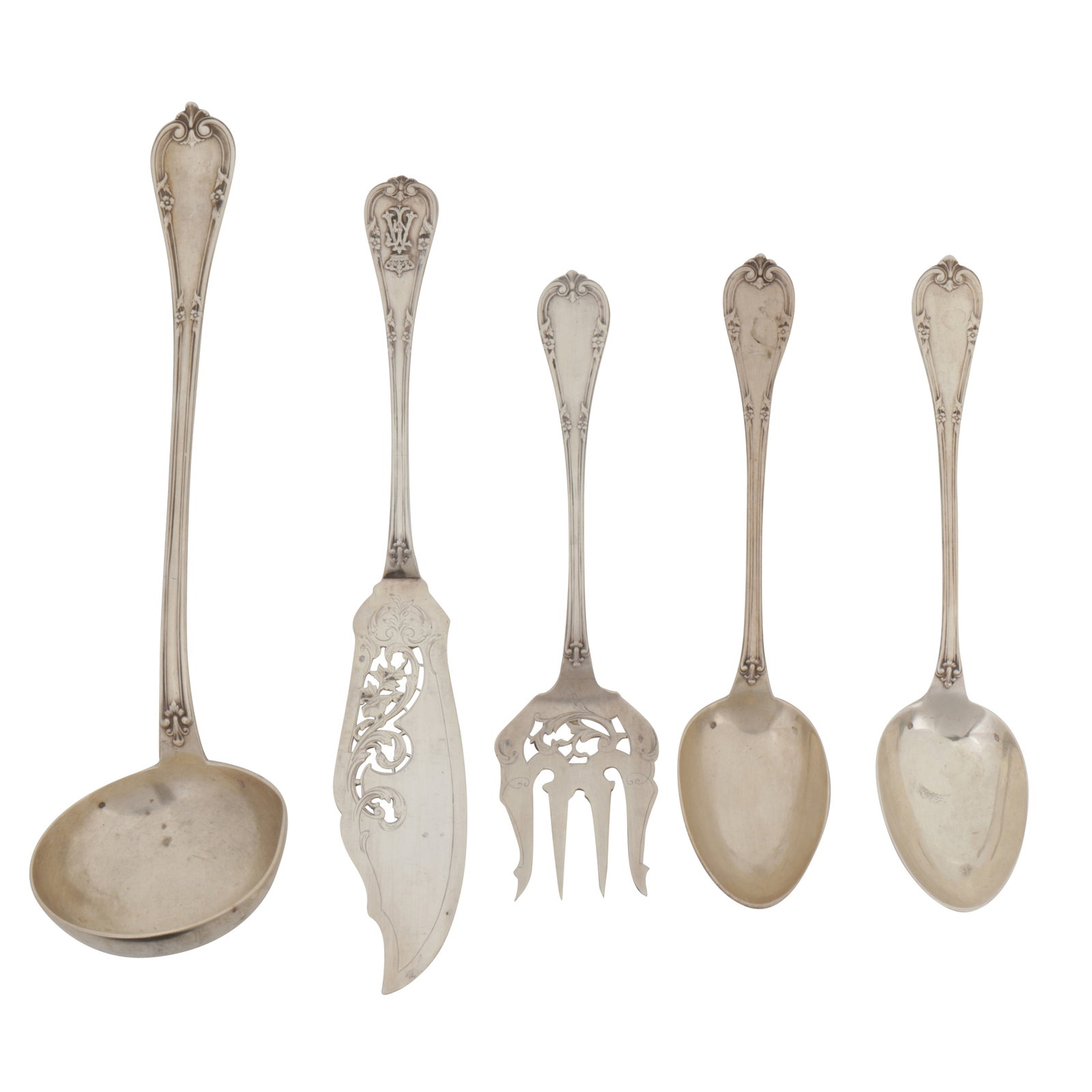 Paris circa 1900 by Henri Soufflot A group of late 19th / early 20th century French 950 standard: Paris circa 1900 by Henri Soufflot A group of late 19th / early 20th century French 950 standard silver serving implements Comprising a soup ladle, a pair of basting spoons, and a pair of fish servers