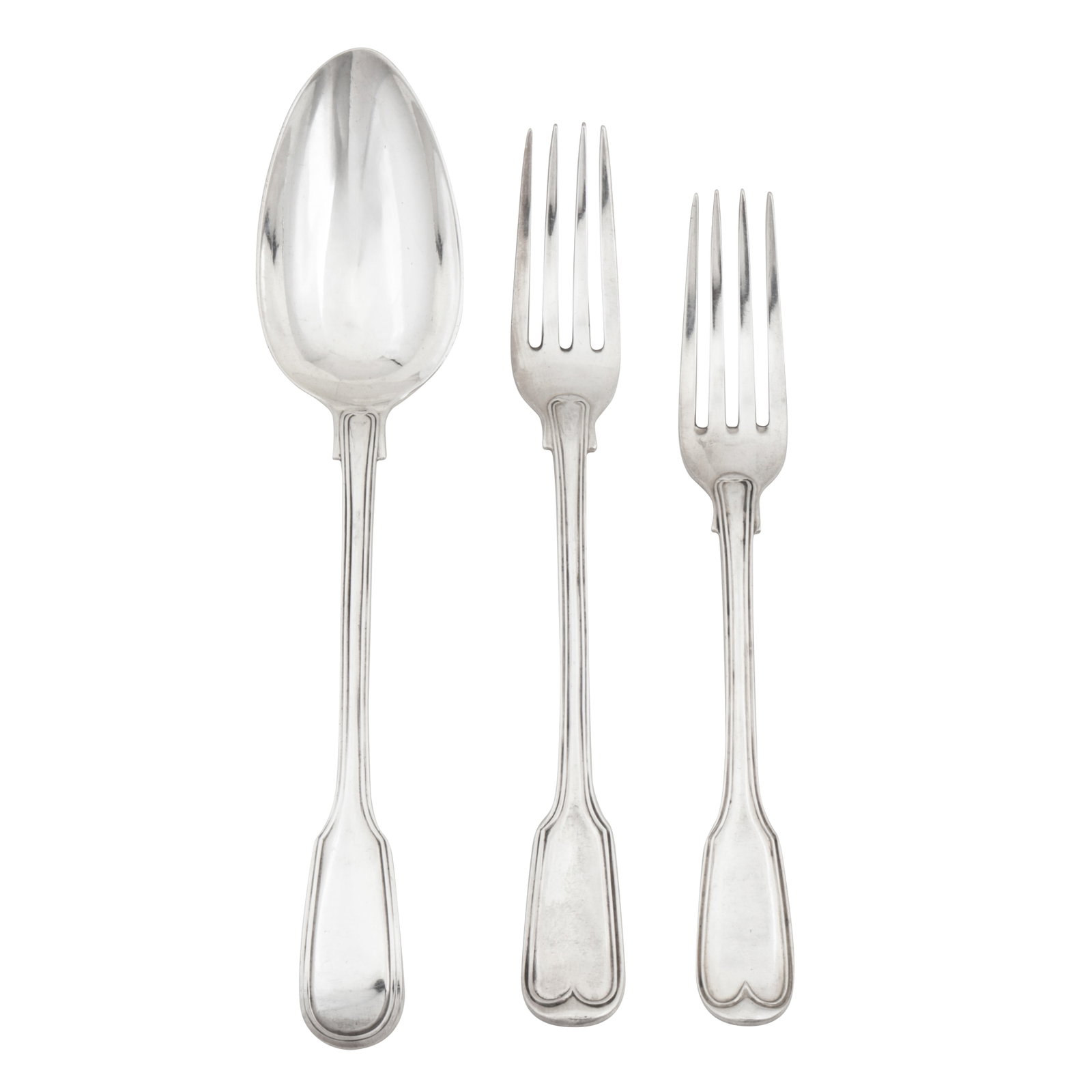 London mixed date and makers A George IV – Victorian sterling silver part-table service of: London mixed date and makers A George IV – Victorian sterling silver part-table service of flatware / canteen Fiddle and Thread pattern, double struck, virginal. Comprising: 8 tablespoons 6 table fo