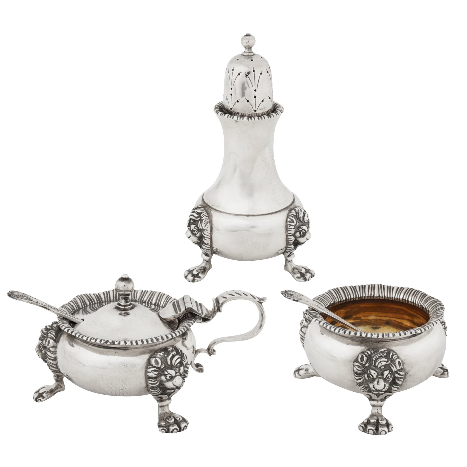 London 1978 by Garrard and Co An Elizabeth II Britannia standard silver three-piece cruet set (1 of 5)