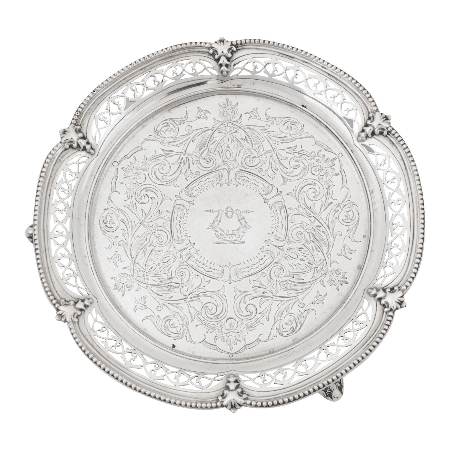 London 1876 by Henry Holland A Victorian sterling silver waiter or small salver (1 of 4)