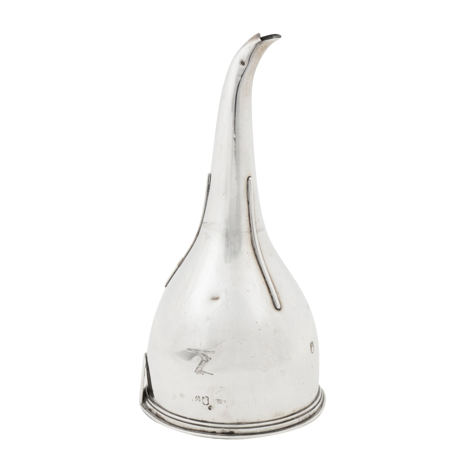 Dublin 1808 probably by Robert Breading, retailed by Jacob West A George III Irish sterling silver: Dublin 1808 probably by Robert Breading, retailed by Jacob West A George III Irish sterling silver wine funnel Of domed circular form with pull off reeded strainer with side clip. Engraved to the side