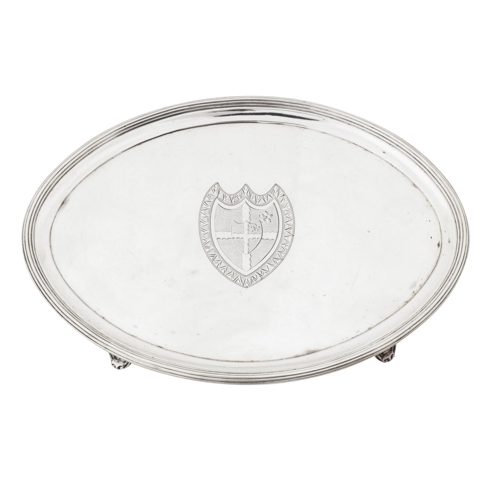 London 1787 by John Crouch I and Thomas Hannam A George III sterling silver waiter or small salver (1 of 4)
