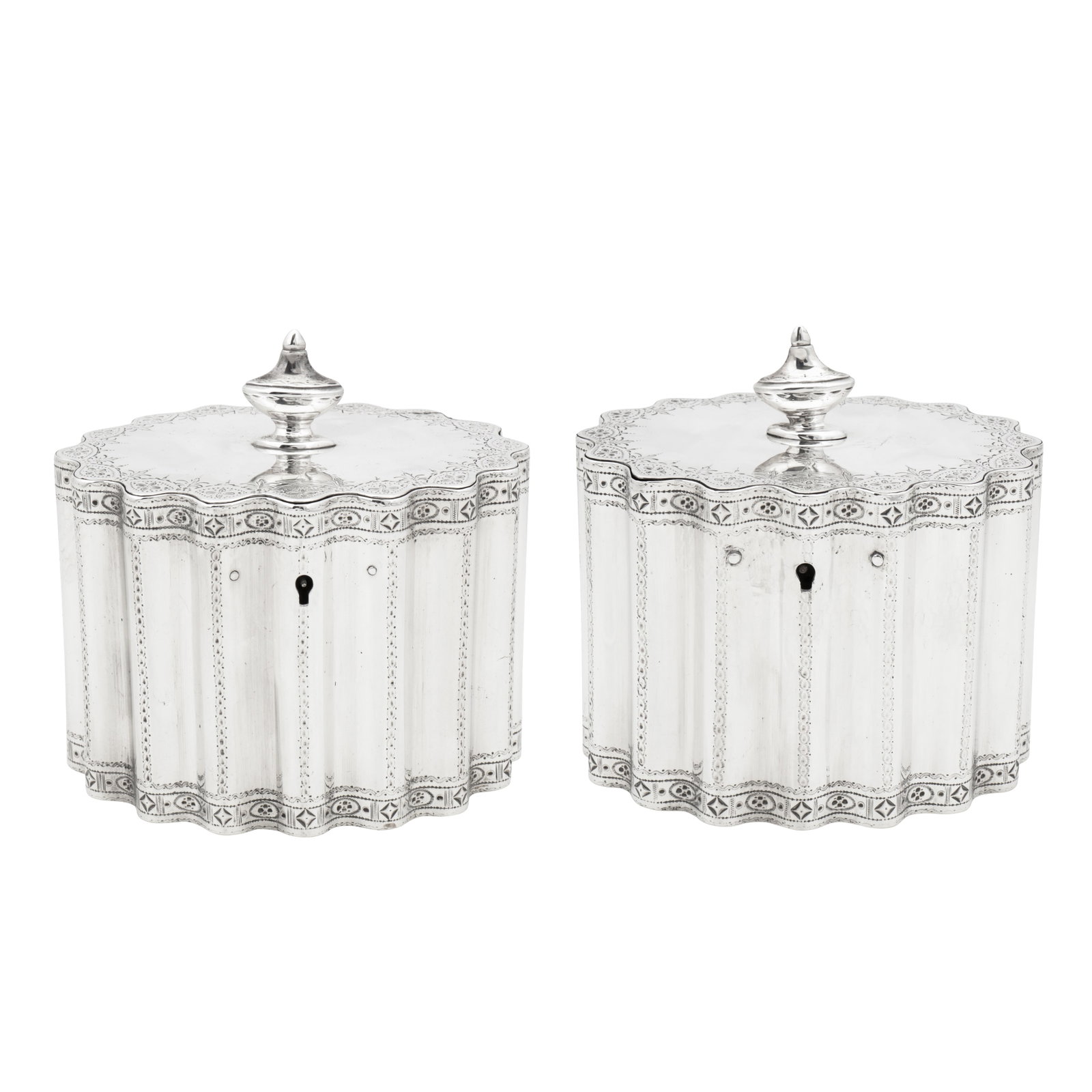 London 1781 by Aaron Lestourgeon A pair of George III sterling silver tea caddies (1 of 6)