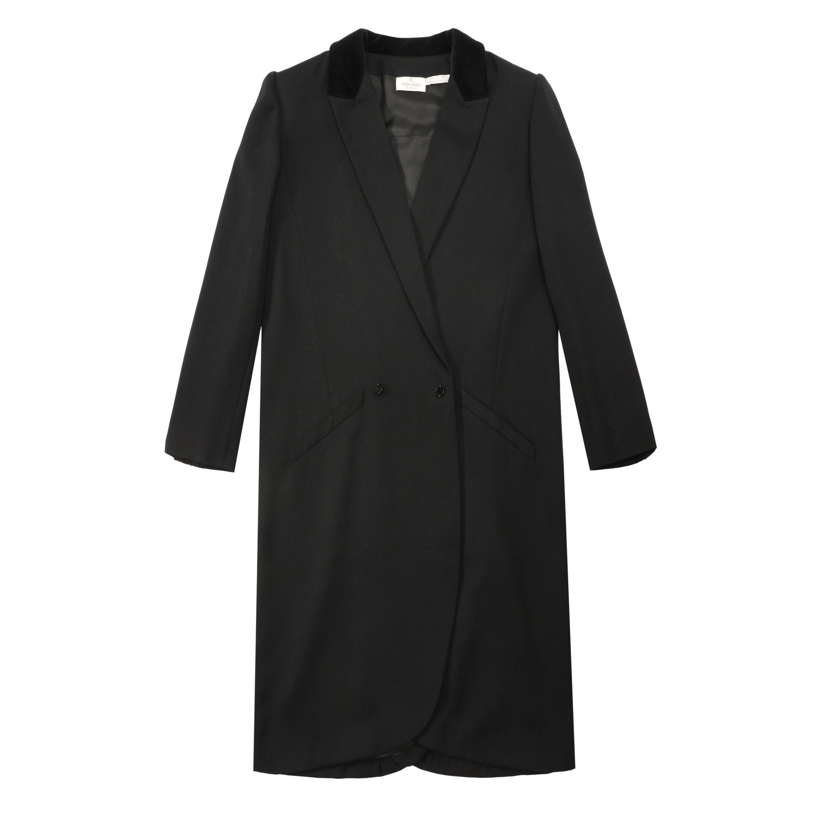 Valentino Black Wrap Back Evening Coat - Size US 12: Valentino Black Wrap Back Evening Coat - Size US 12 velvet trim, labelled size US 12 (UK 16), 1990s 60cm chest, 102cm long Grade B Please log in to Chiswick Live account to view condition report