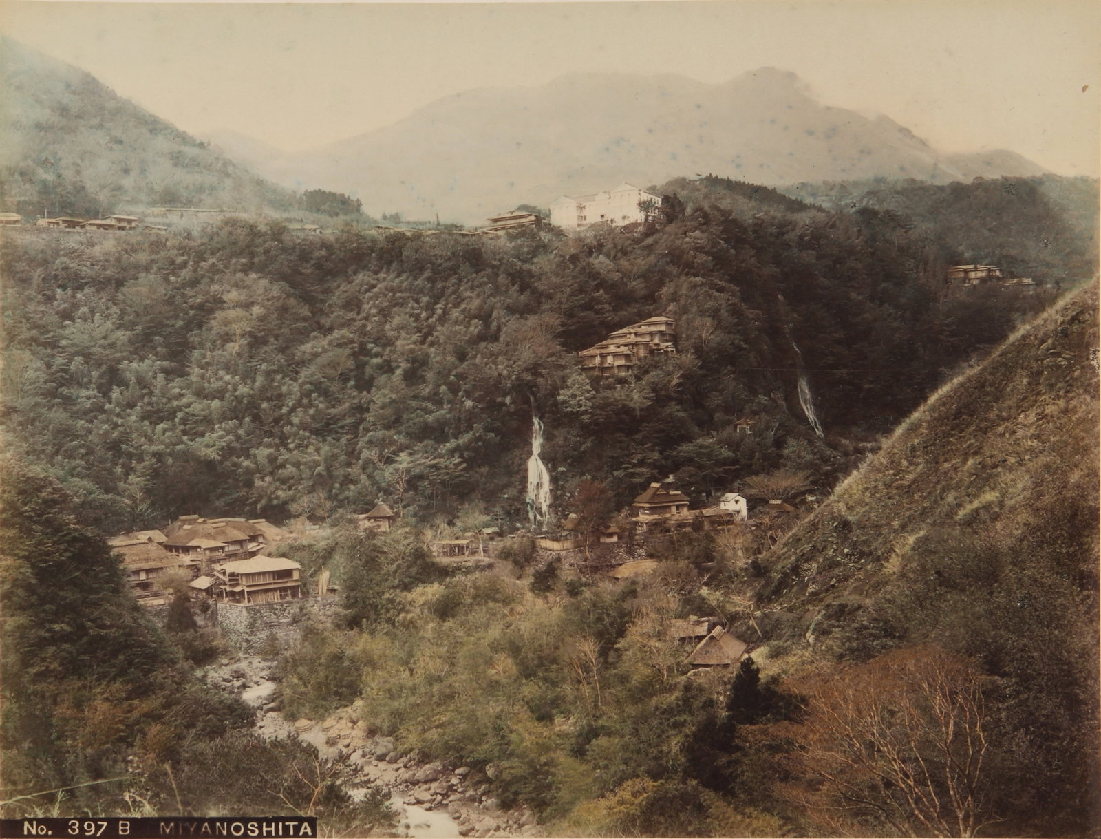 Tamamura Kozaburo (c.1856 - 1923) attr., and others Japanese Views, c.1880s-1900s: An album of 51 hand-coloured albumen prints, image sizes 19.7 x 25.6 cm (or the reverse), mostly numbered and captioned in the negative. Subjects include views of renowned landmarks and cities across 