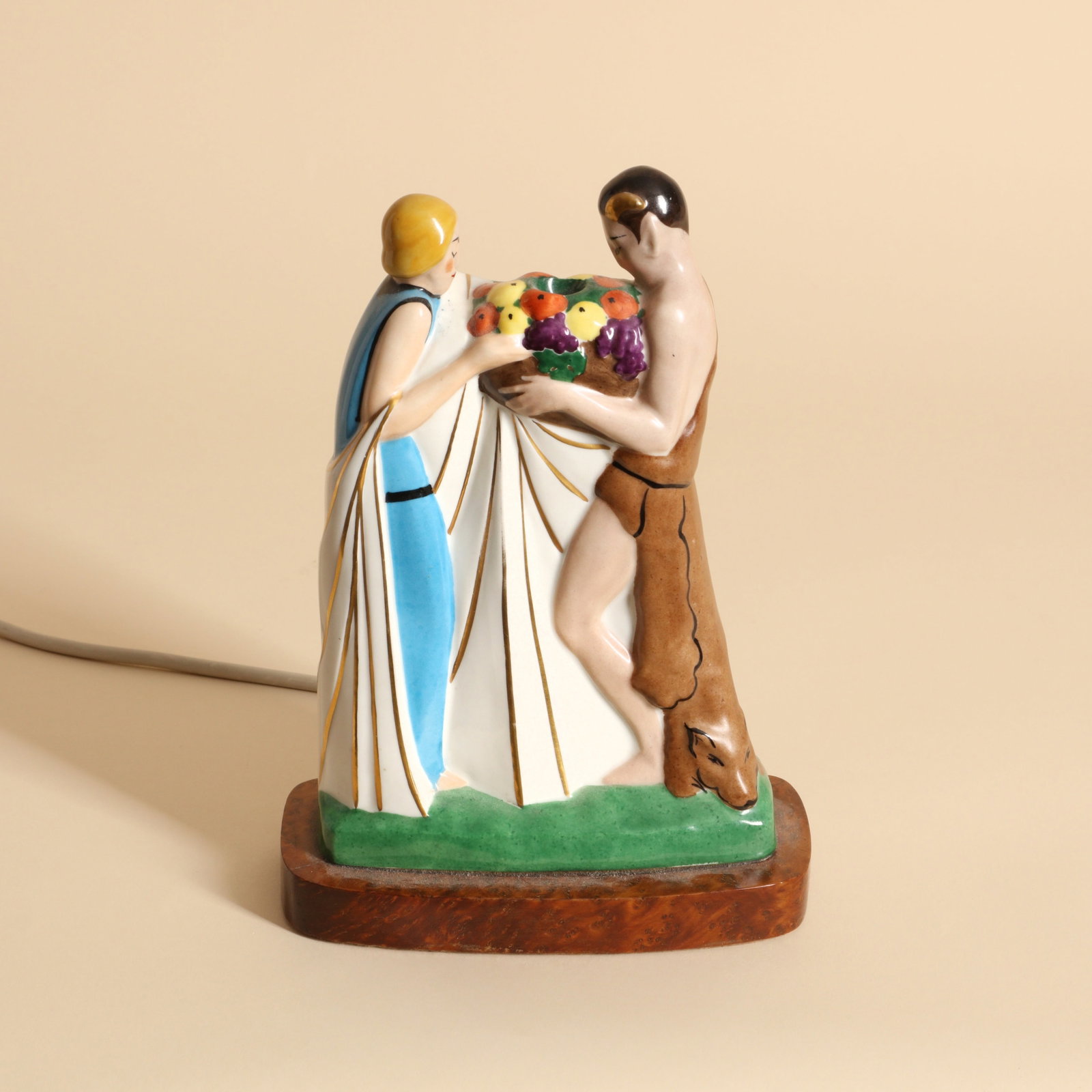 Argilor Paris, French Art Deco perfume lamp: Porcelain, wooden plinth Painted 'argilor Paris' verso and impressed mark 23cm high