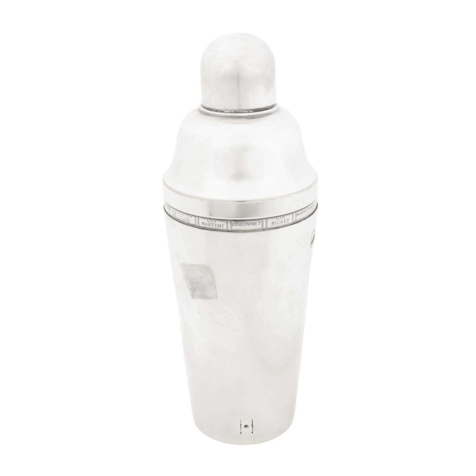 Mid-Century, America Recipe Cocktail Shaker: Circa 1950s Silver plate Stamped 'Patented in Great Britain No398119' 27cm high