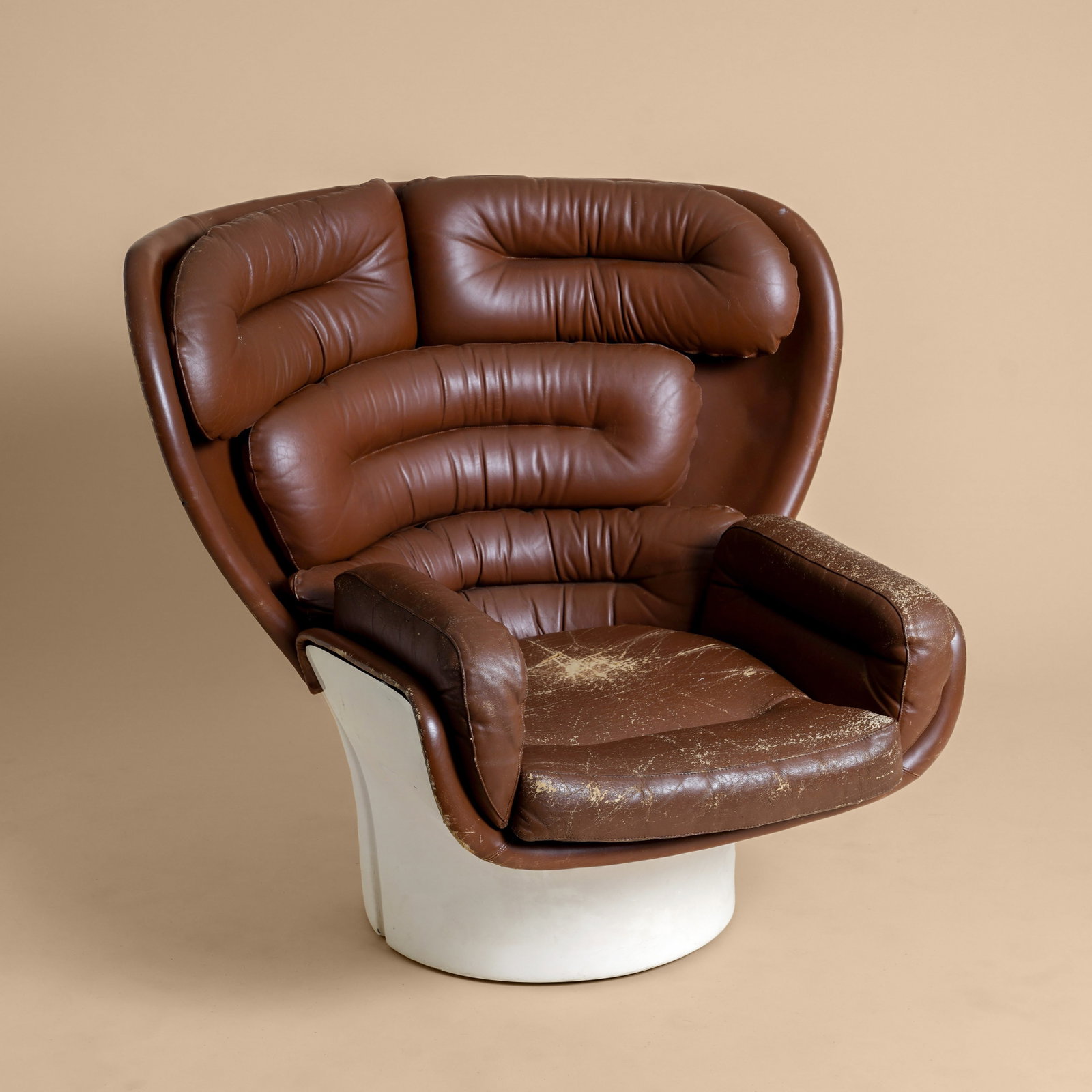Joe Colombo (Italian 1930-1971) Elda Chair, Model 1005: Italy, 1963 Leather, lacquered fiberglass 91cm high x 96cm wide x 97cm deep Literature Joe Colombo and Italian Design of the Sixties, Favata, ppg. 36-37 Joe Colombo: Inventing the Future, Kreis and vo