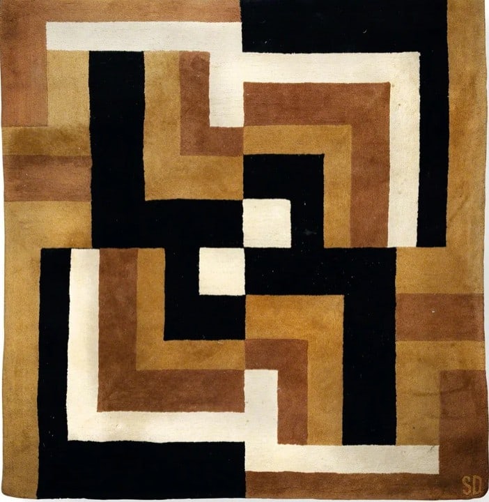 Sonia Delaunay (French 1875-1979) Carpet: 1975 Wool hand-woven Signed with artist monogram 'SD' 207cm high _ 195cm wide