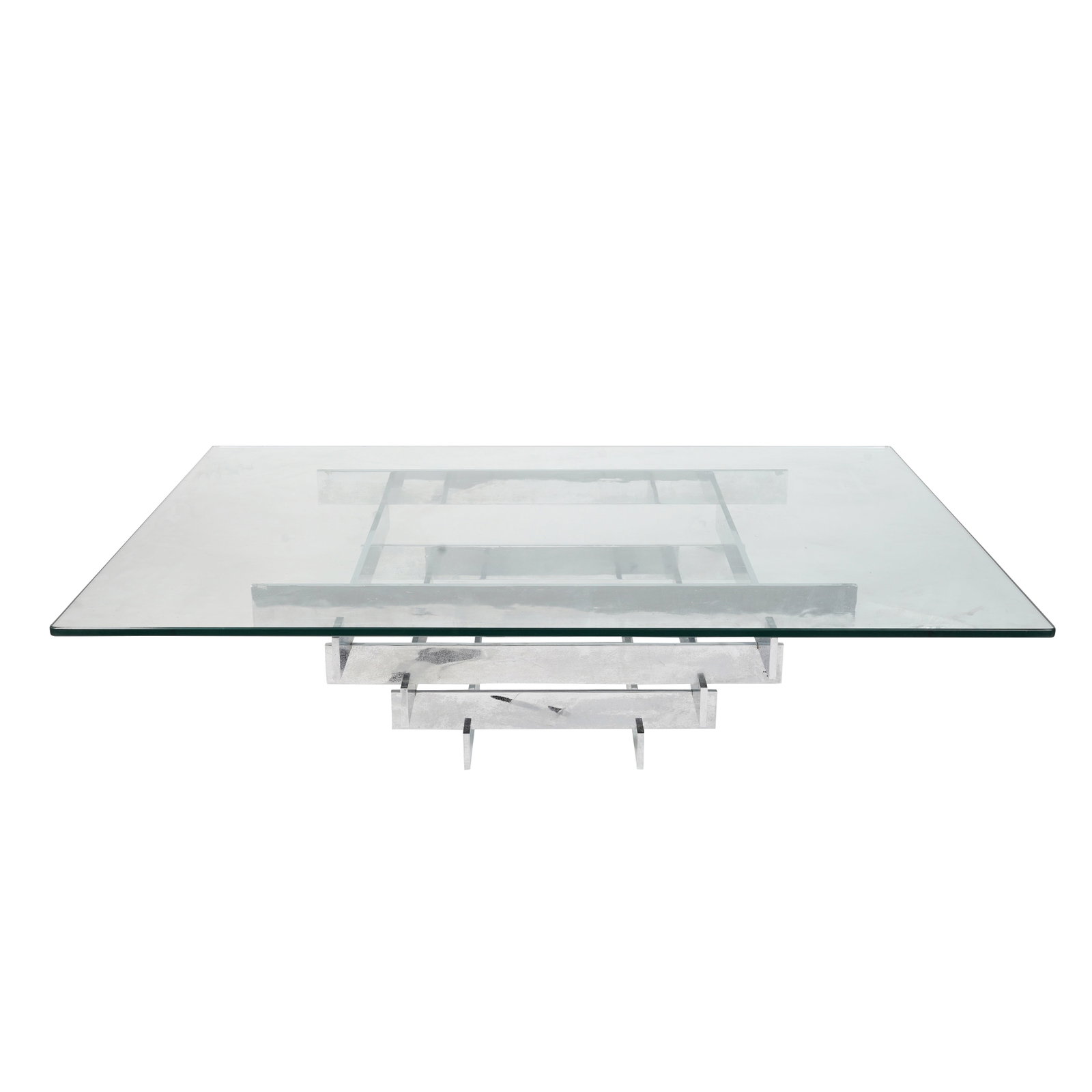 Attributed to David Hicks (British, 20th Century) 'Scultura' coffee table: Designed circa 1969 Glass, chrome Unmarked 31cm high x 117cm wide x 86cm deep