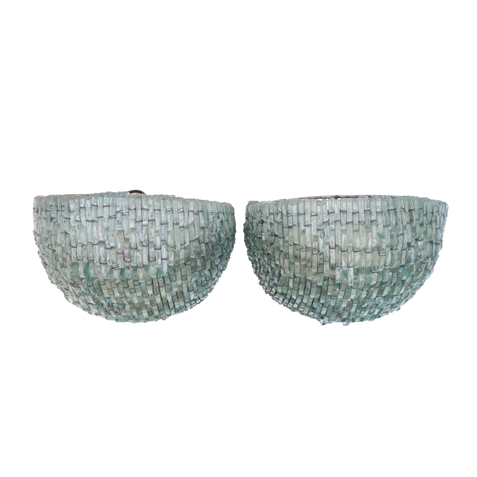 Albano Poli (Italian) for Poliarte, Italy Pair of Brutalist wall sconces or uplights: 1960s Glass, chrome fixtures 20cm high x 24cm wide Preview: Barley Mow Centre Provenance: From a private Italian collection