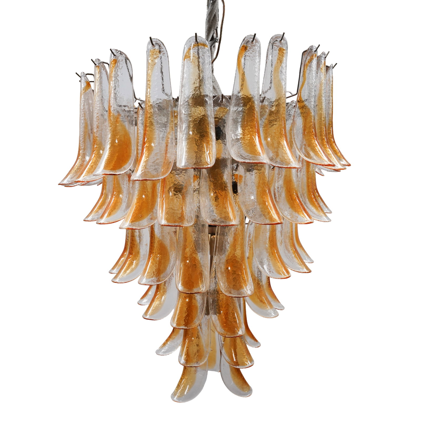 In the Manner of Mazzega, Murano, Italy Petal chandelier: Late 20th century Amber and clear Murano glass, metal frame Unmarked 67cm diameter x 90cm drop