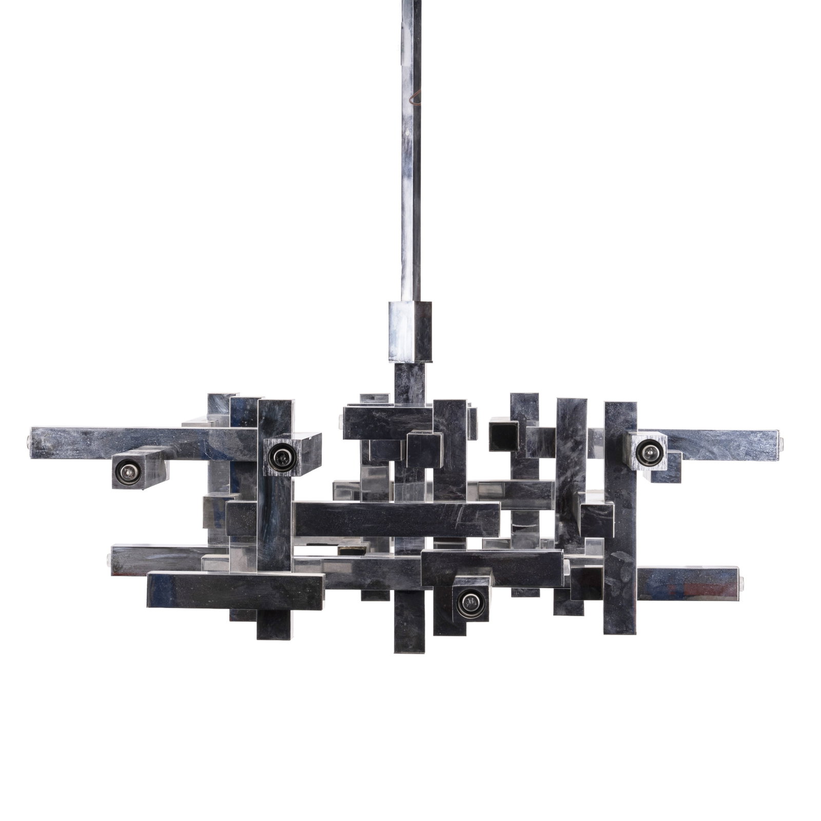 Gaetano Sciolari (Italian 1927-1994) for Lightolier Brutalist 'Metric' Chandelier (1 of 2)