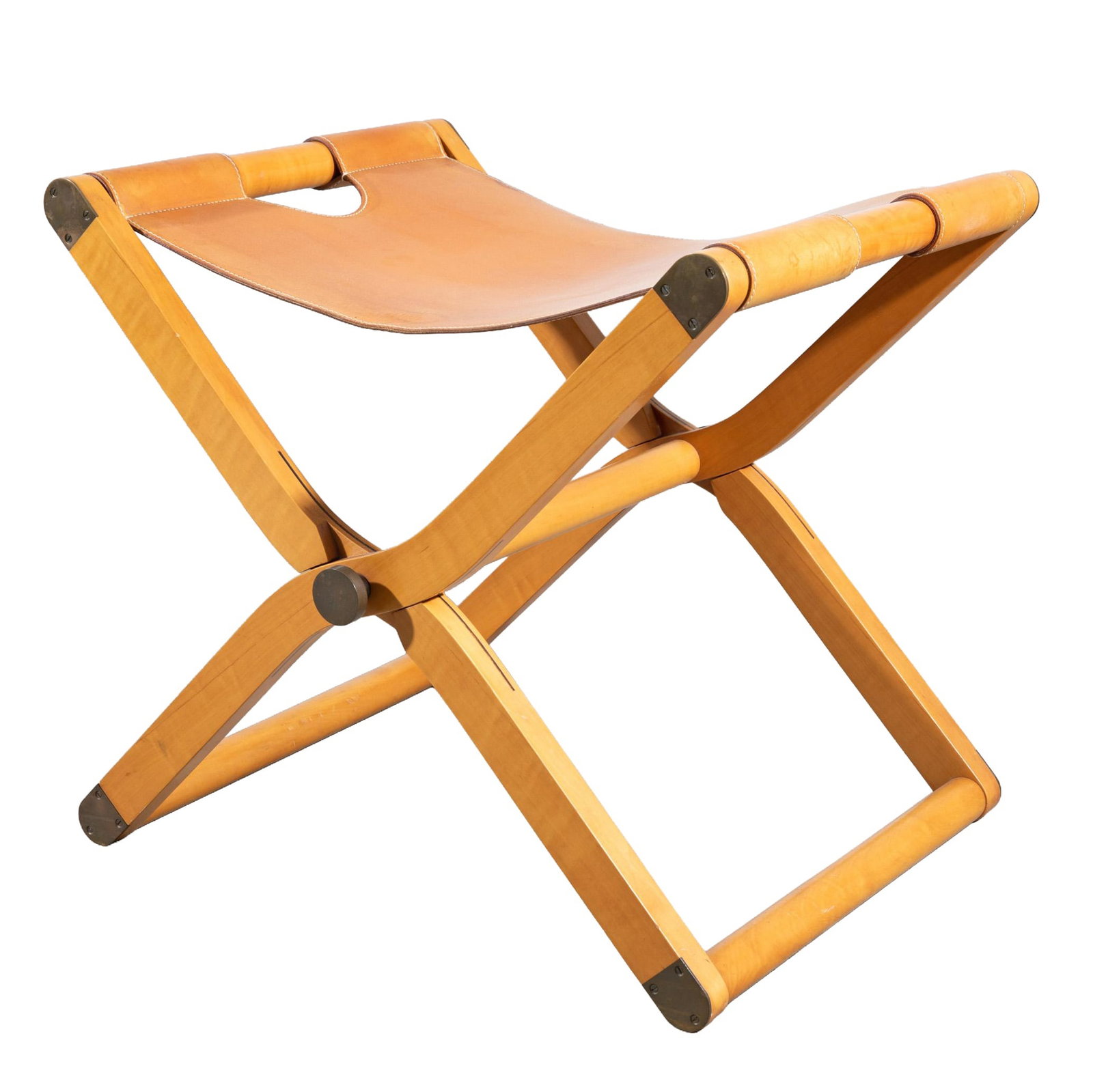 Rena Dumas (French 1937-2009) for Hermes, Paris 'Pippa' Folding Stool: 20th Century Pearwood, cowhide leather Stamped 'Hermes, Paris' 46cm high x 50cm wide x 45cm deep