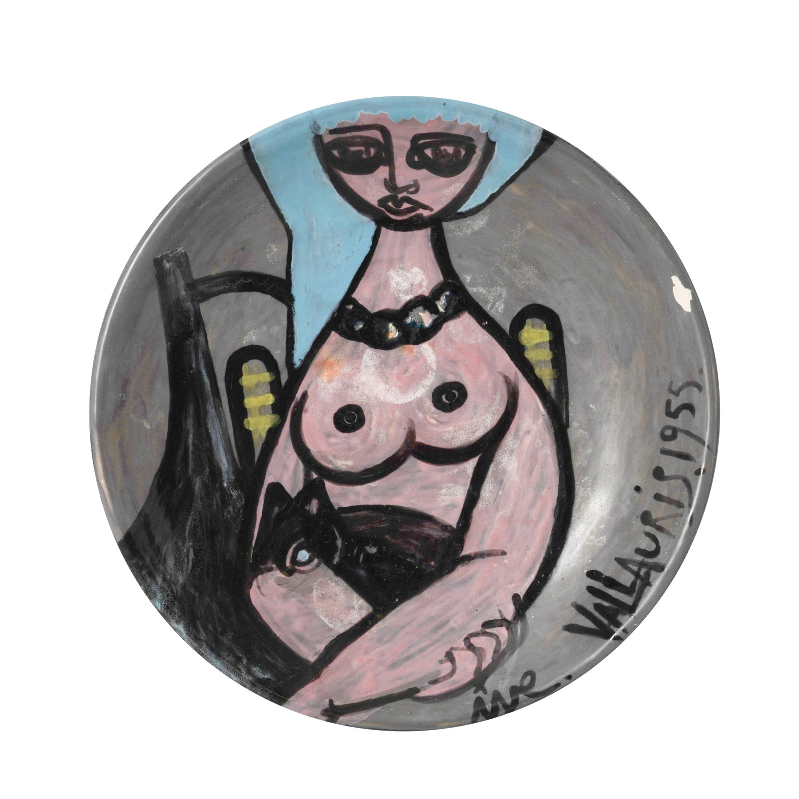 Vallauris Pottery Plate decorated with stylised nude female (1 of 3)