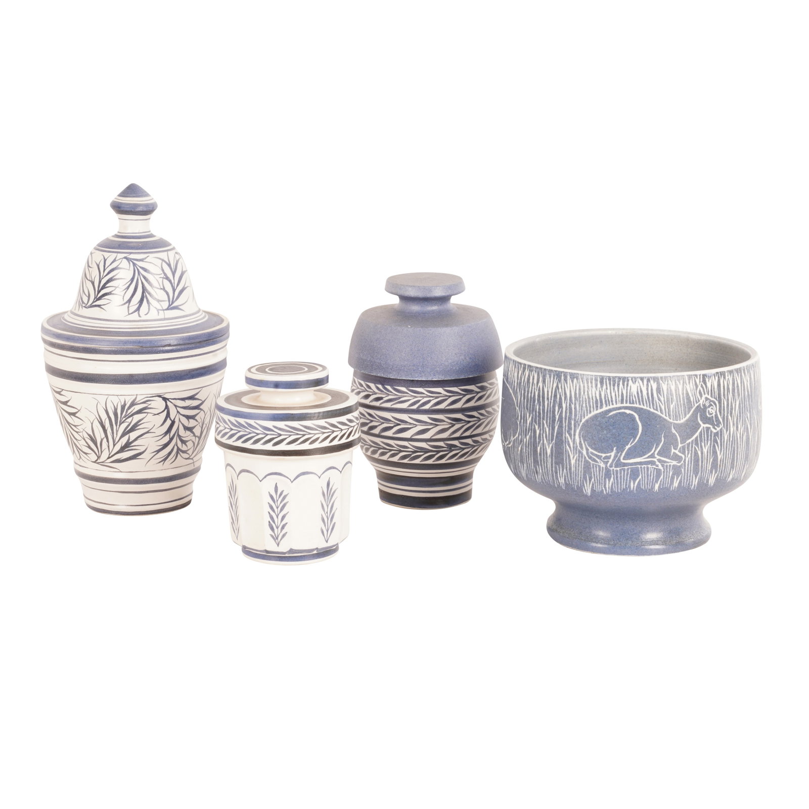 Ludwig Van Der Straeten Four pieces of studio pottery in blue and white (1 of 3)