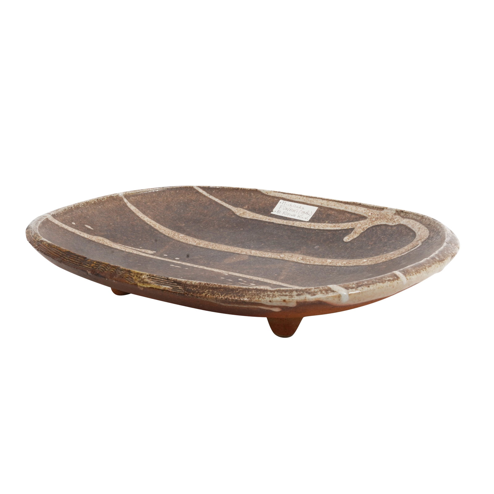Japanese Studio Pottery Large oval footed dish with slip decoration (1 of 4)