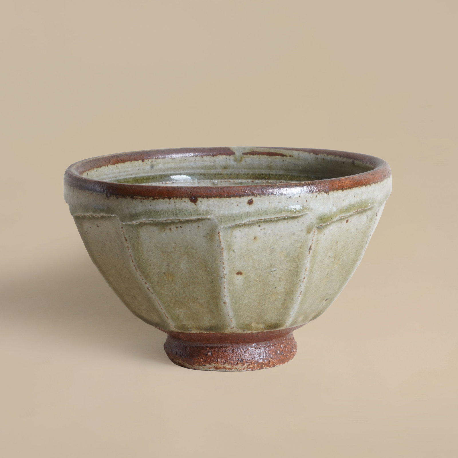 Richard Batterham (British 1936-2021) Large cut sided bowl in olive: Glazed stoneware Unsigned 12cm high