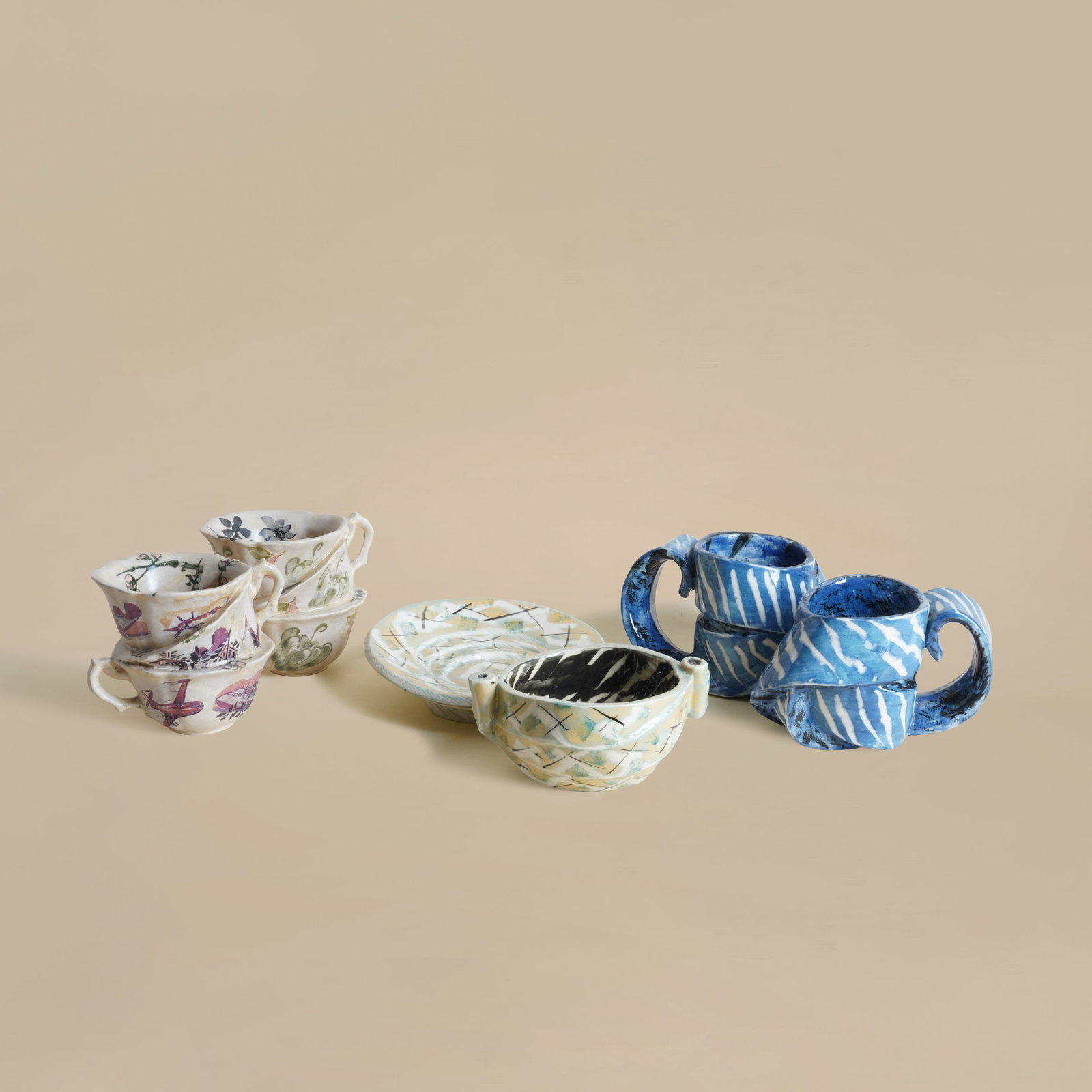 Carol McNicoll (British 1943-2025) Cup or bowl, with saucer (1 of 8)
