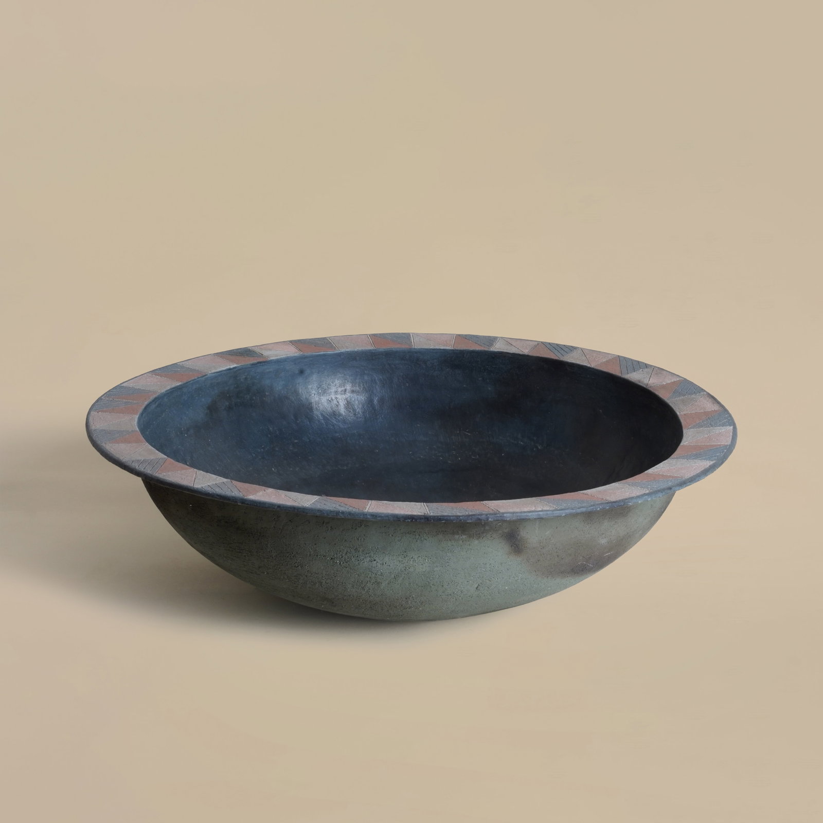 Judith (Judy) Trim (British, 1943-2001) Very large bowl with incised and coloured band to rim (1 of 2)