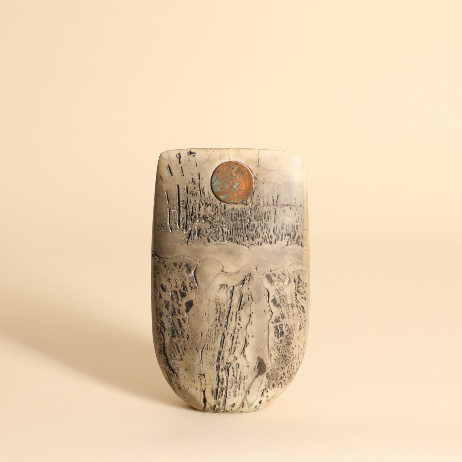 Peter Hayes (British b.1946) 'Bow Form' studio pottery sculpture (1 of 4)