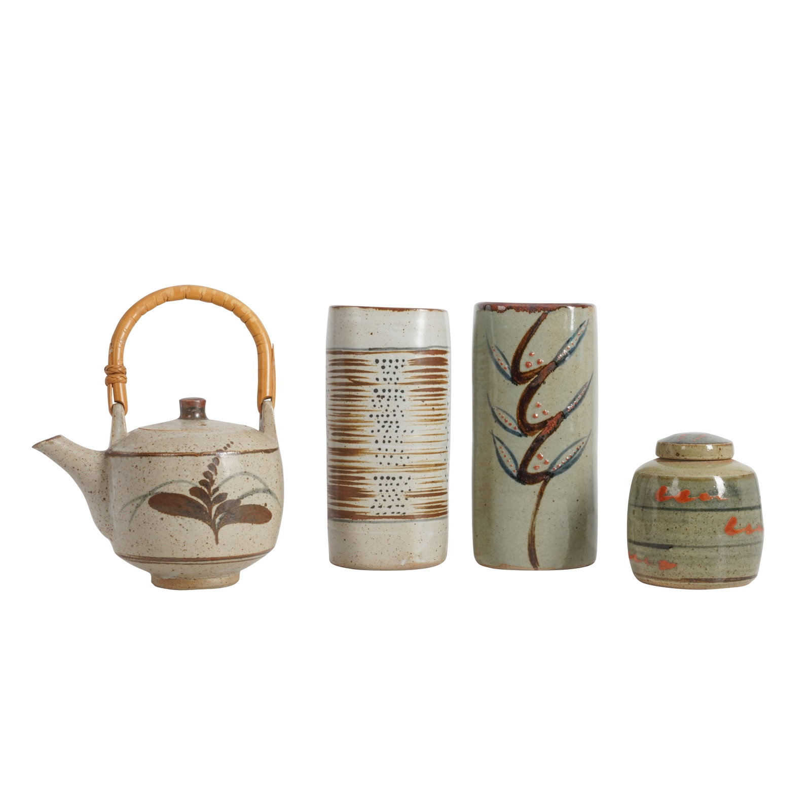 David Leach (British 1911-2005) for Lowerdown Pottery A teapot, two squared vases and a jar with (1 of 8)