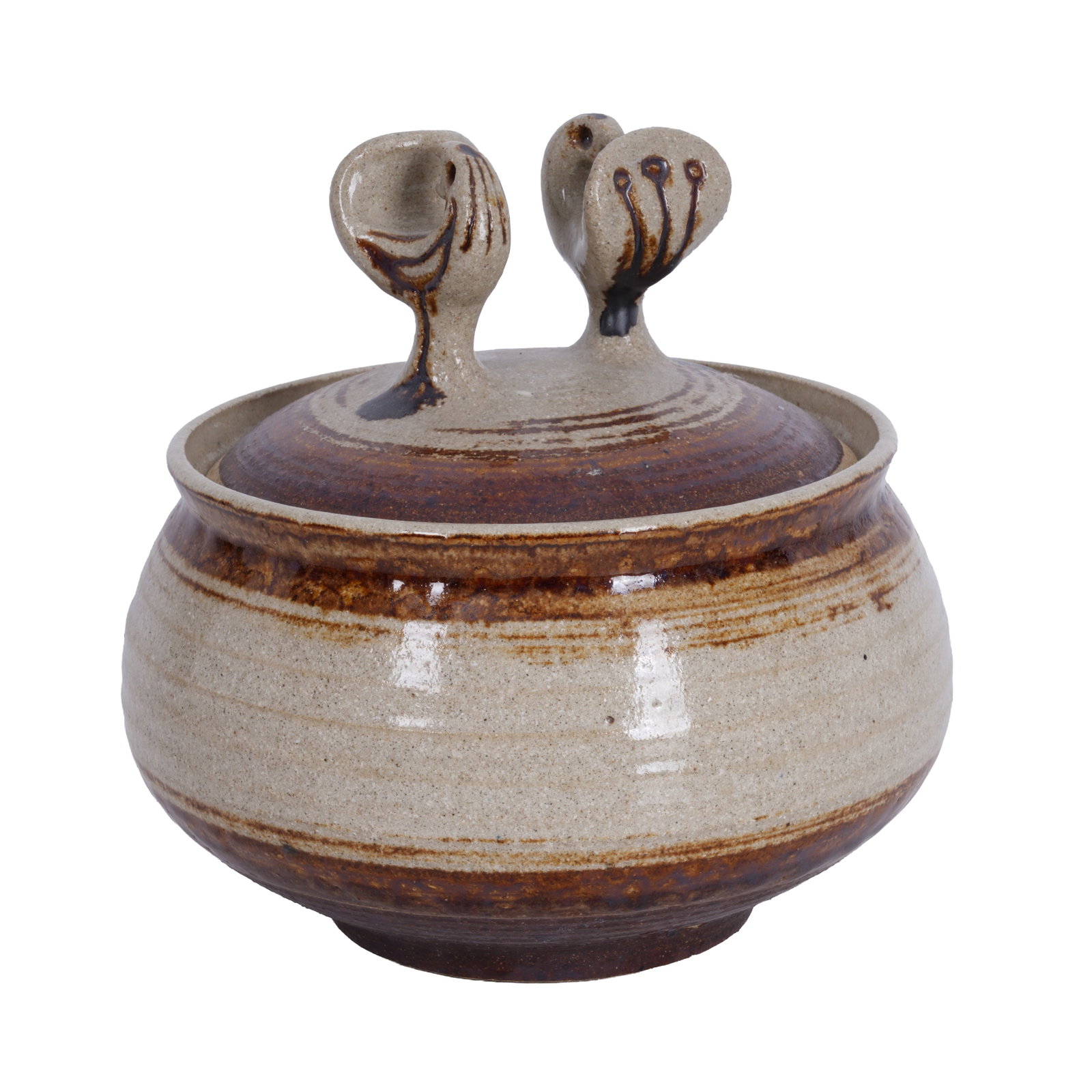 Michael Casson (British 1925-2003) Unique casserole dish with twin bird finial (1 of 5)