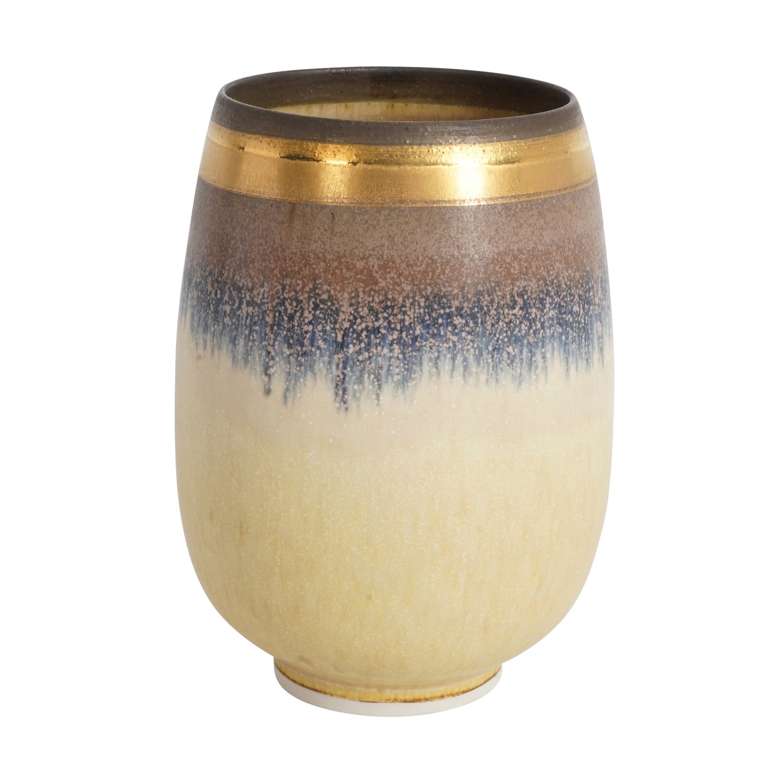 Hazel Johnstone (British 1933-2011) Vessel with bronze rim and a band of gold lustre (1 of 2)
