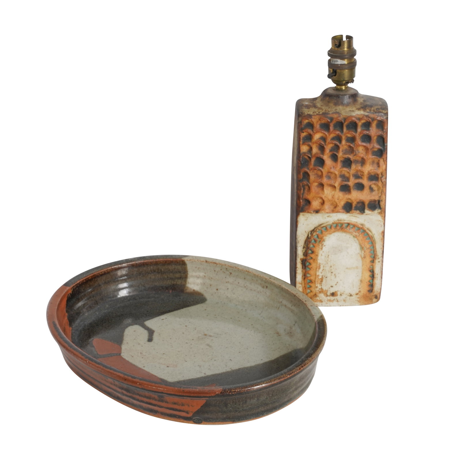 Studio Pottery Oval dish, and a lamp in the manner of Alan Wallwork (1 of 5)