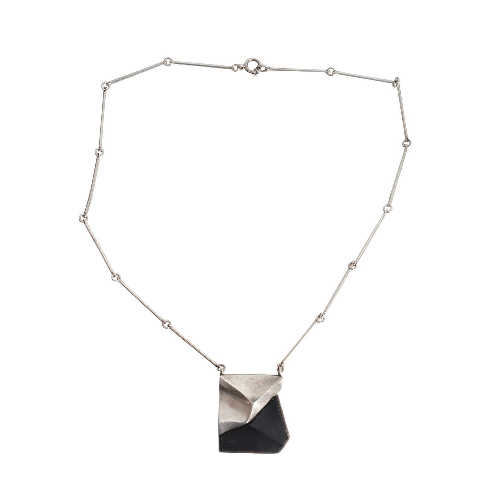Niels Erik From (Danish) Modernist pendant necklace: 1960s/70s Silver Verso stamped 'FROM', '925S' Pendant approx 3.5 x 3cm, full necklace length: 25.5cm
