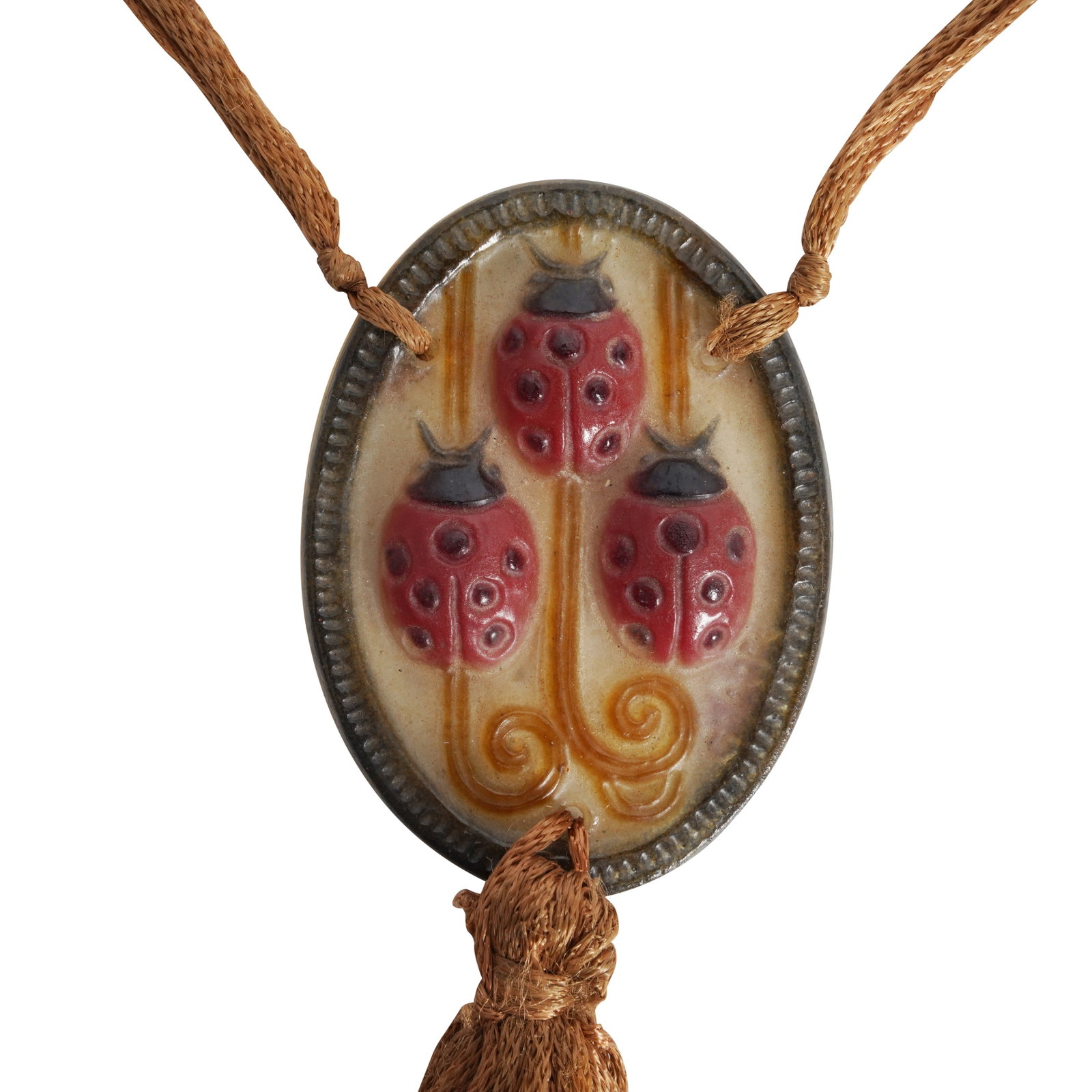 Gabriel Argy Rousseau (French 1885-1953) Ladybirds pate-de-verre pendant necklace (1 of 2)