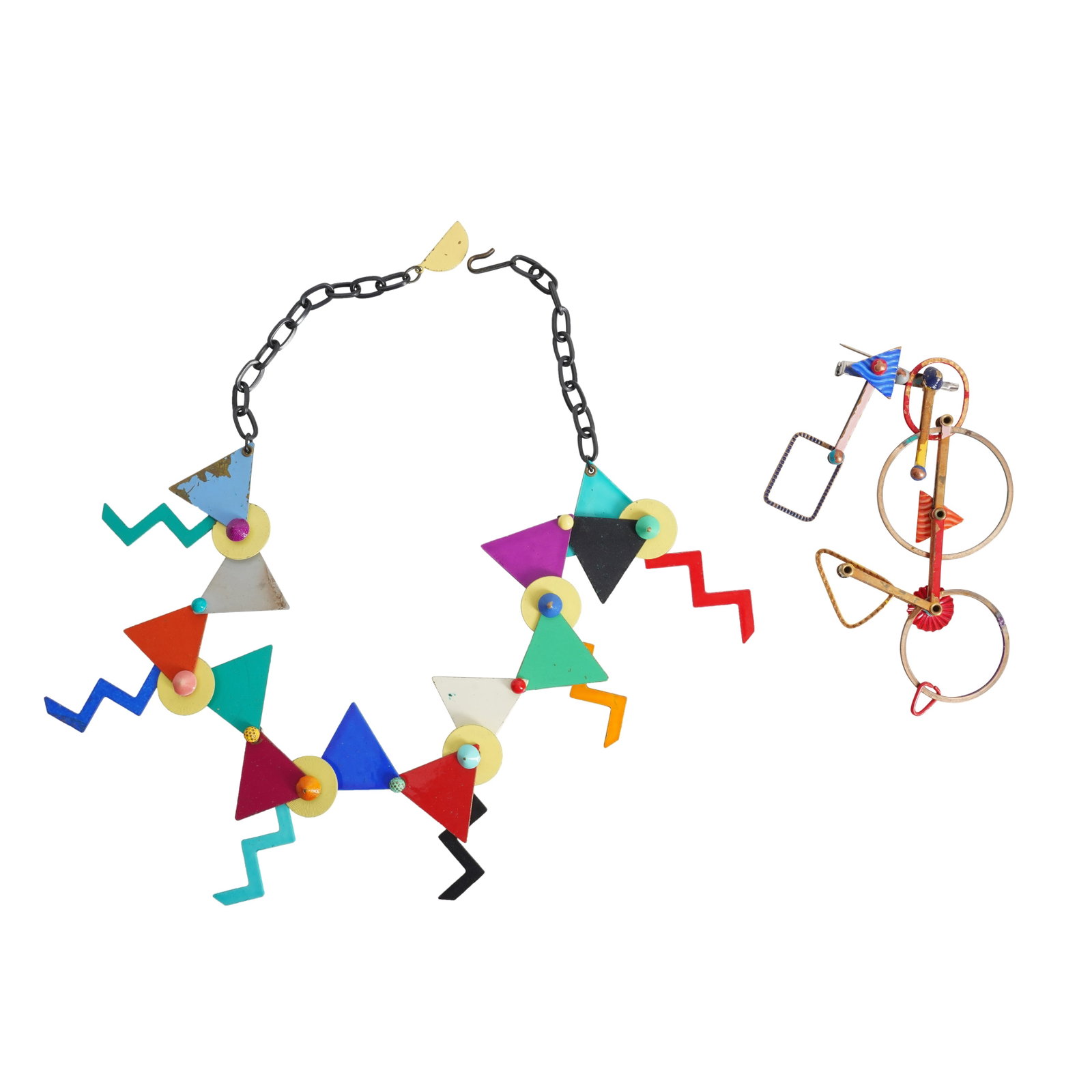 Eve Kaplin Design (American, b.1956) Memphis style kinetic necklace and a similar brooch (1 of 1)