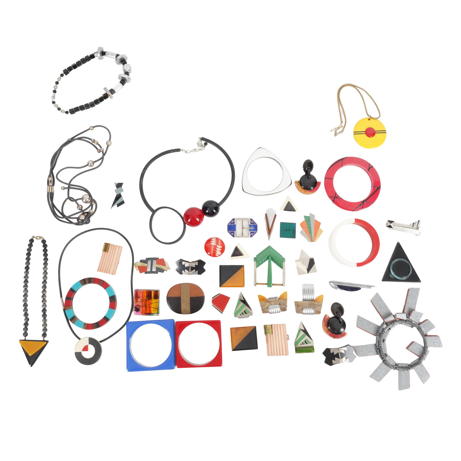 Post Modern, Europe Collection of Jewellery: To include bangles, necklaces and brooches Late 20th Century Resin, acrylic, metal