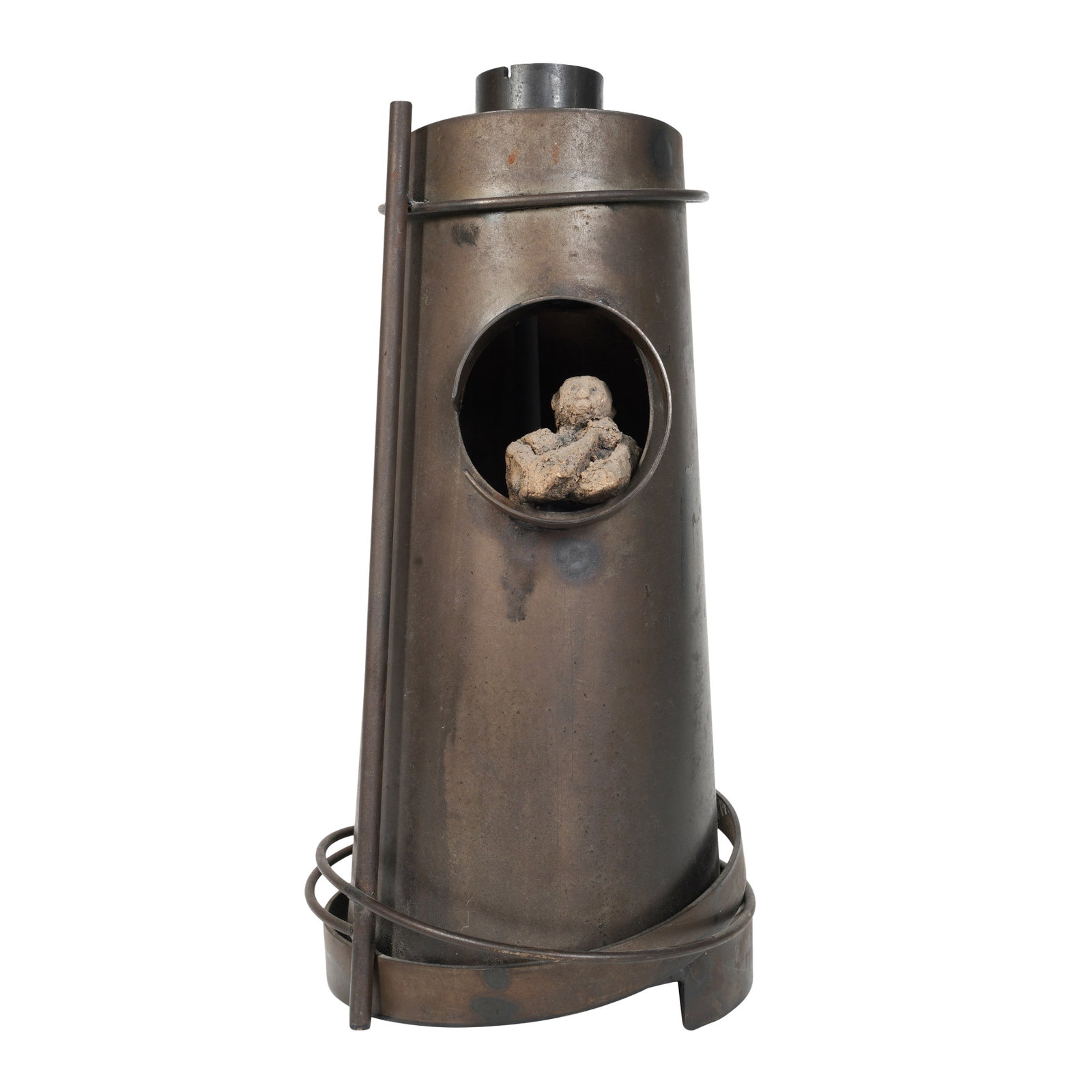 Renato Bassoli (Italian 1915-1982) 'Uomo alla finestra": 1965 Iron, glazed earthenware Signed 'Bassoli 1965' 44cm high x 23cm wide x 22cm deep