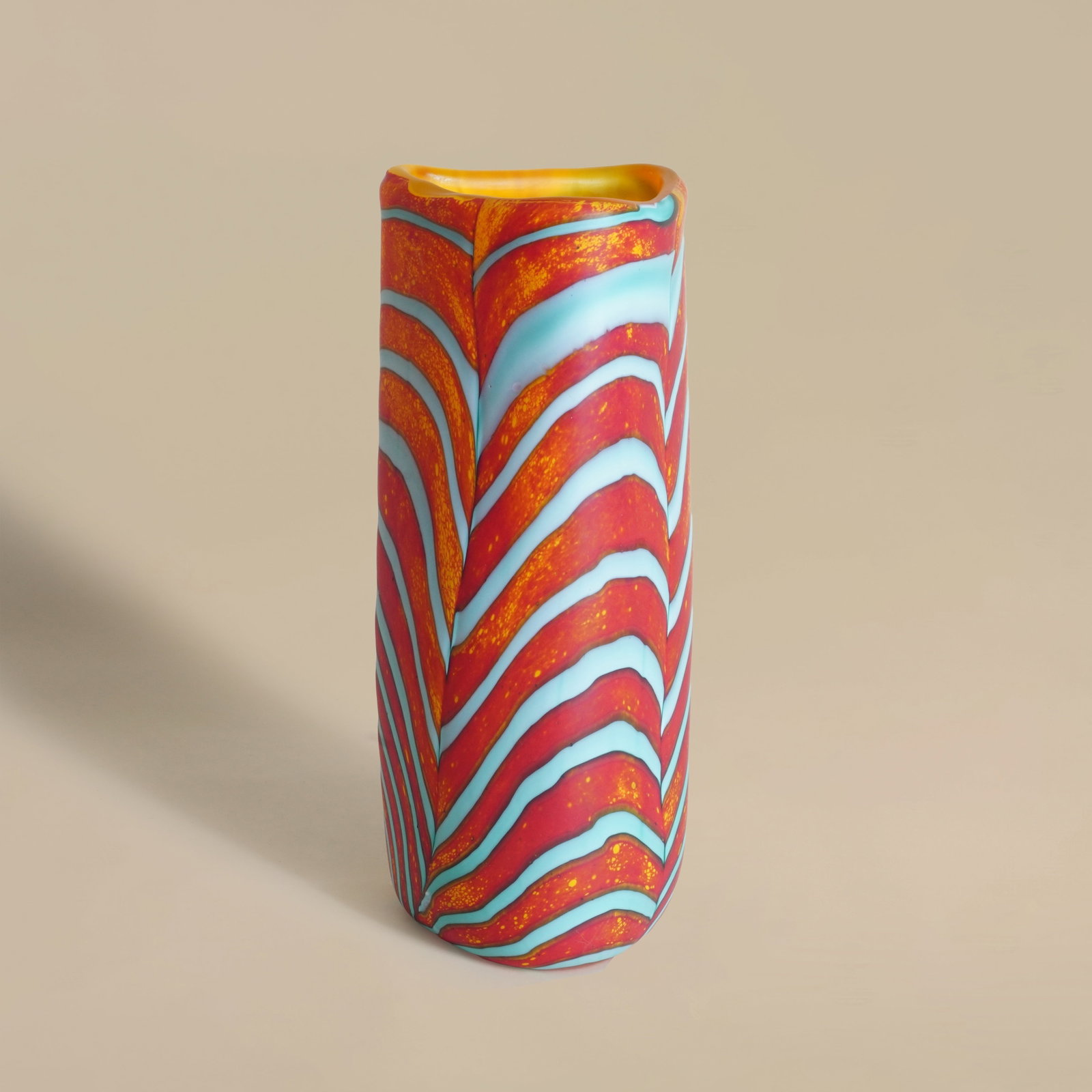 Peter Layton (British b.1937) for London Glassblowing 'Emerald Leaf' large triangular vase: 2023 Handblown glass Unsigned, with accompanying certificate of authenticity signed by the artist 27cm high