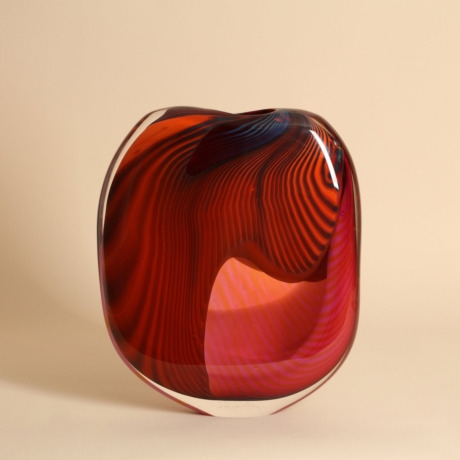 Peter Layton (British b.1937) Pink Paradise vase of flattened form: Studio glass Etched signature to base 37cm high