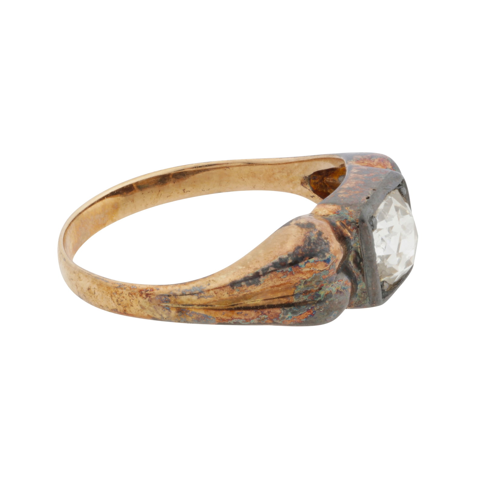 A diamond single stone ring Yellow metal - 2