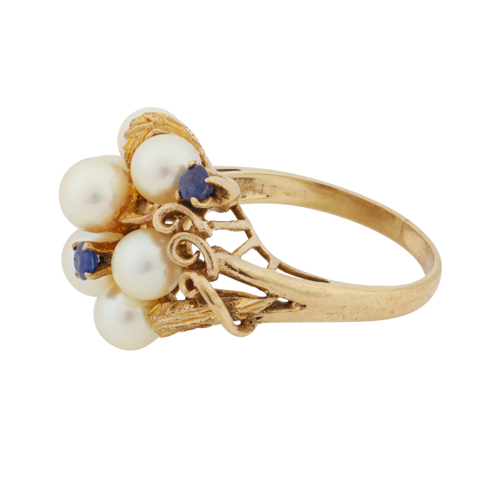 A sapphire and pearl dress ring Yellow metal - 3