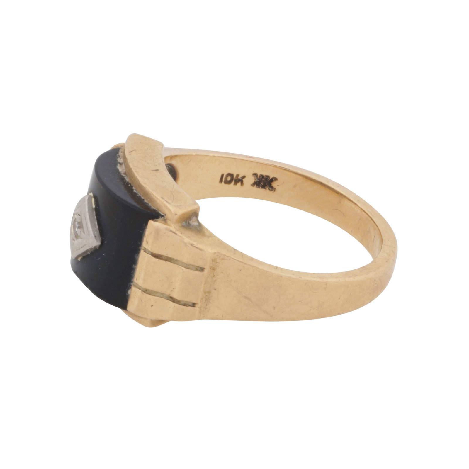 An onyx and diamond ring Yellow metal - 2