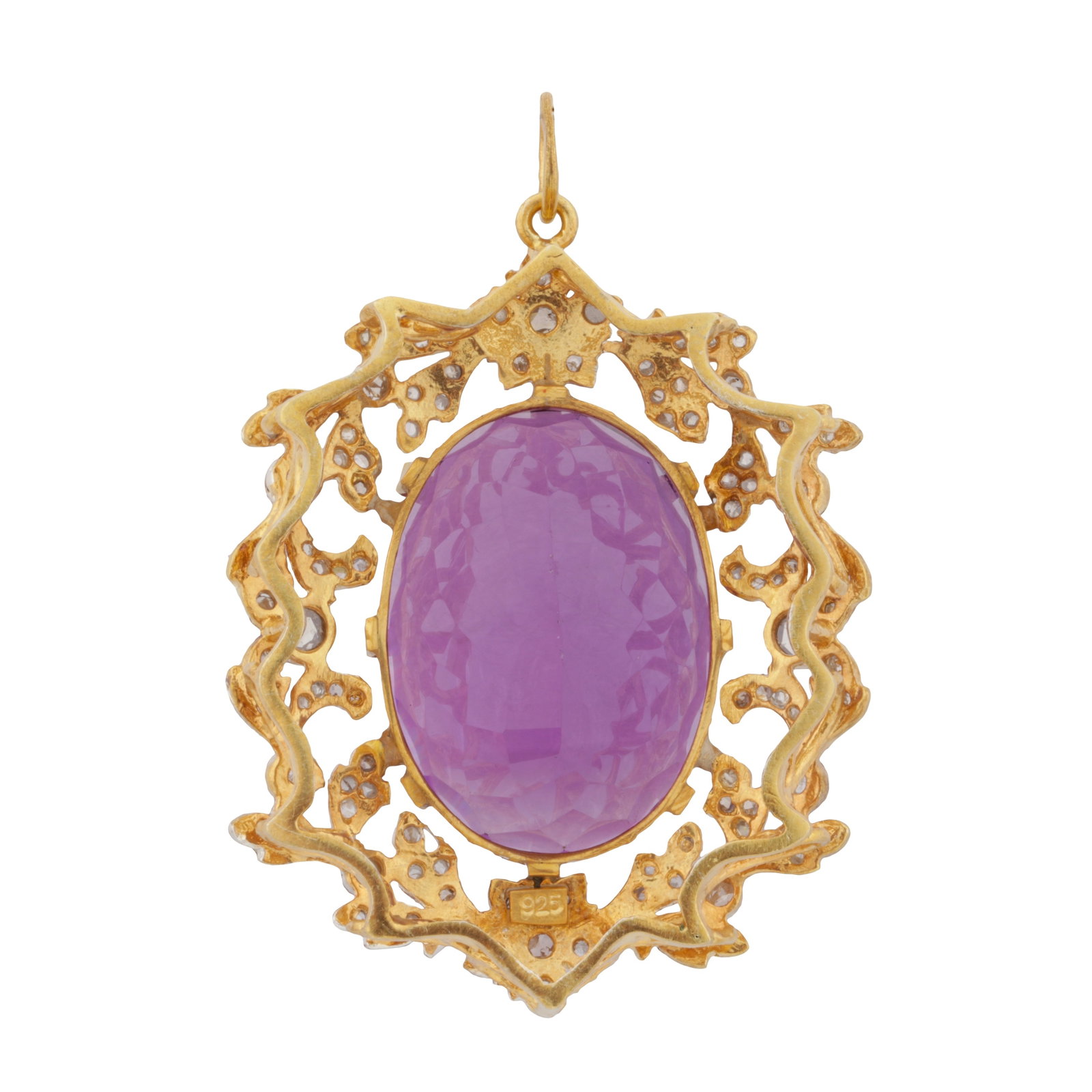 An amethyst and diamond pendant Yellow and white metal - 3