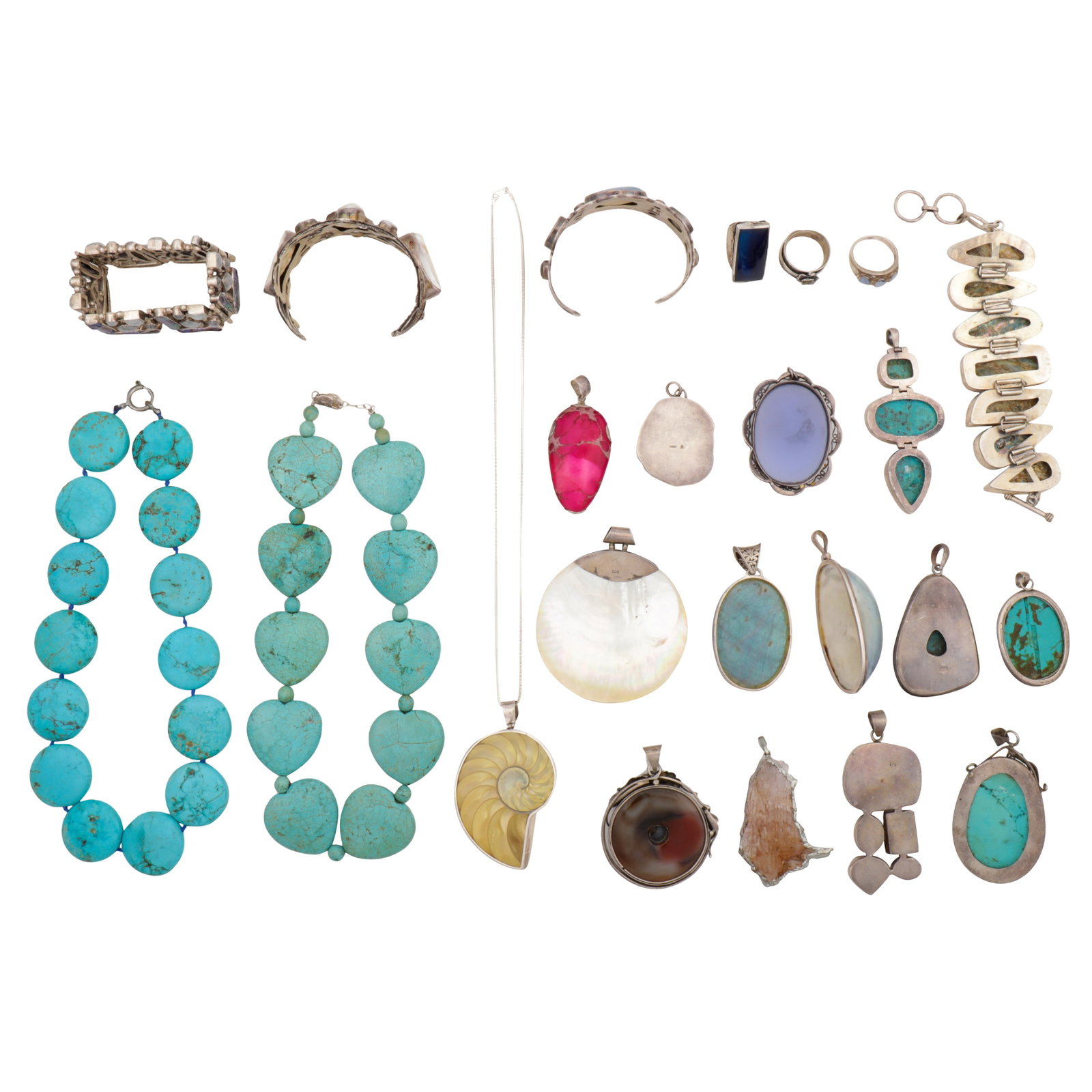 A collection of silver and hardstone jewellery White metal - 2