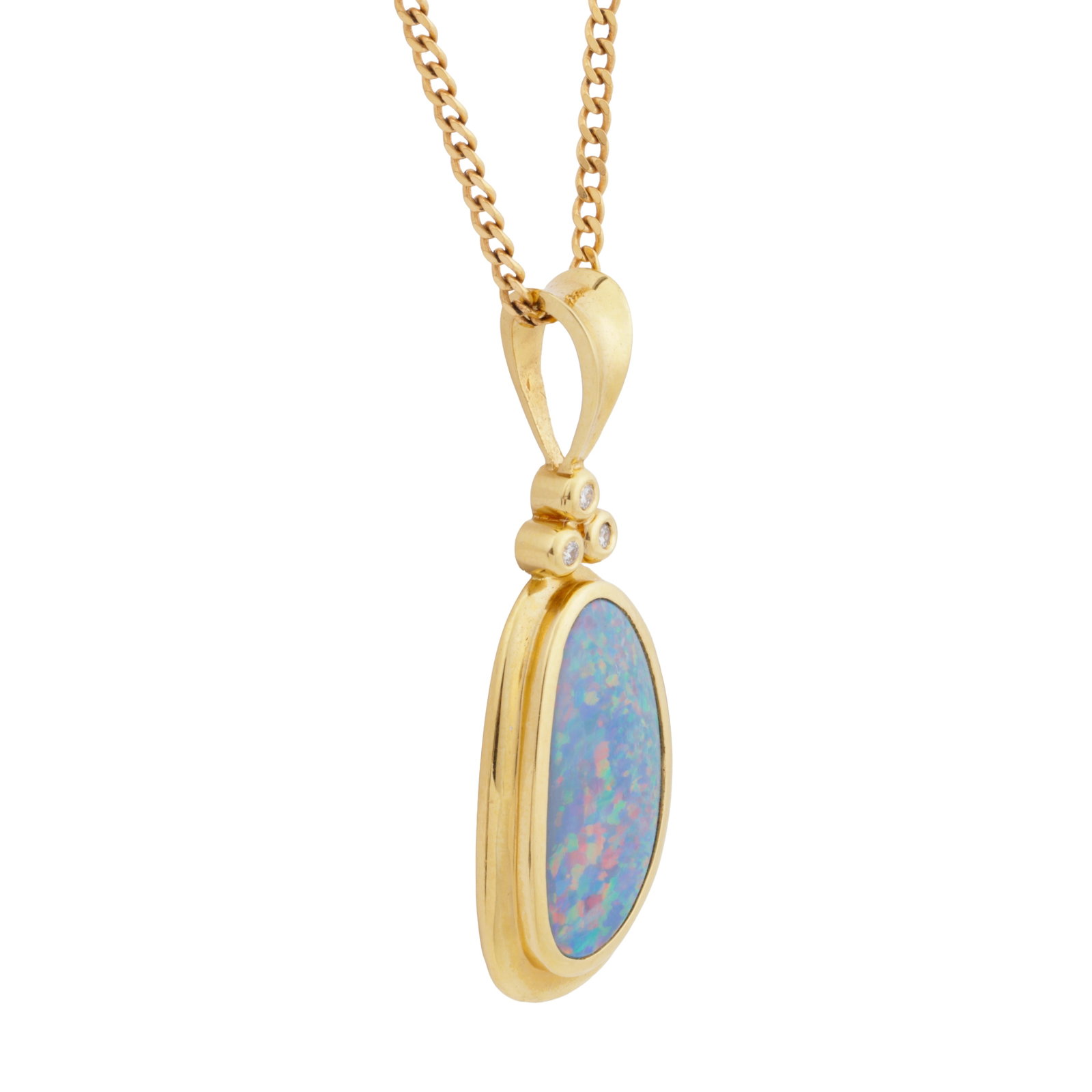 A diamond and opal pendant necklace Yellow metal - 2