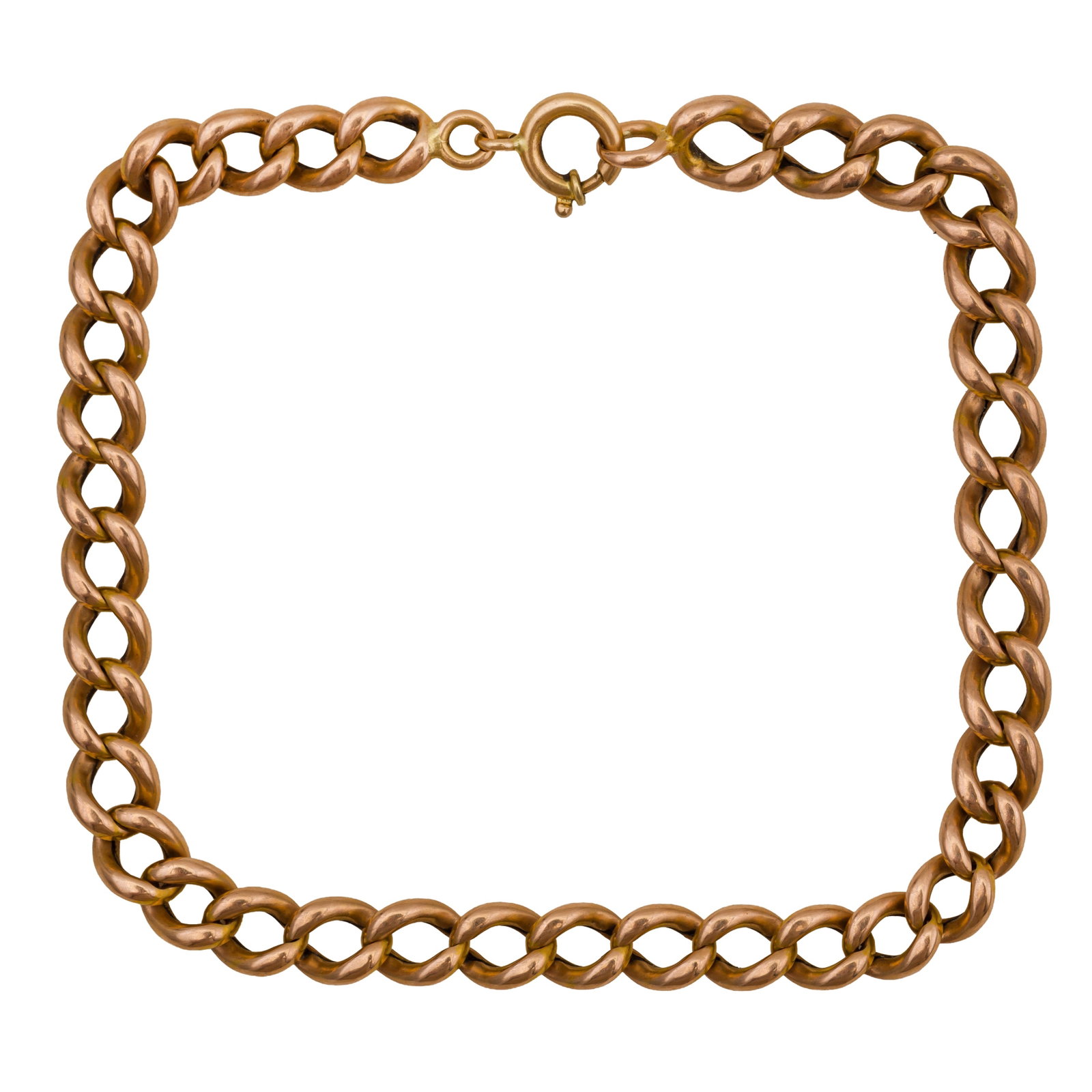 A fancy-link link bracelet Yellow metal: A fancy-link link bracelet Yellow metal Of curb link design, fitted with a round bolt clasp, unmarked, approx. length 19.8cm The item has been XRF tested and found the chain to be 18ct gold, the