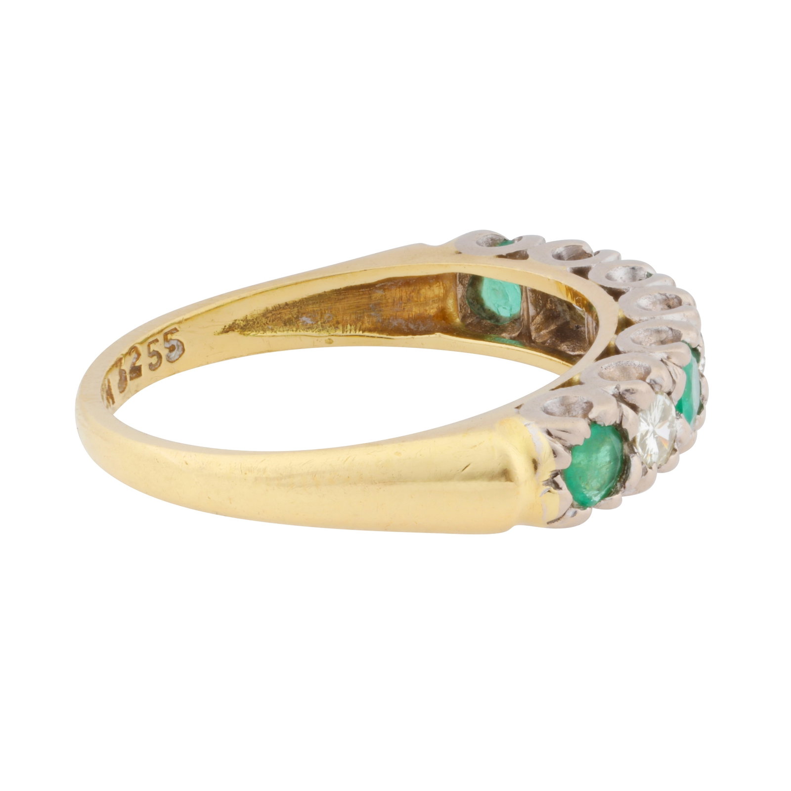 An emerald and diamond seven stone ring, circa 1975 18 carat yellow and white gold - 2