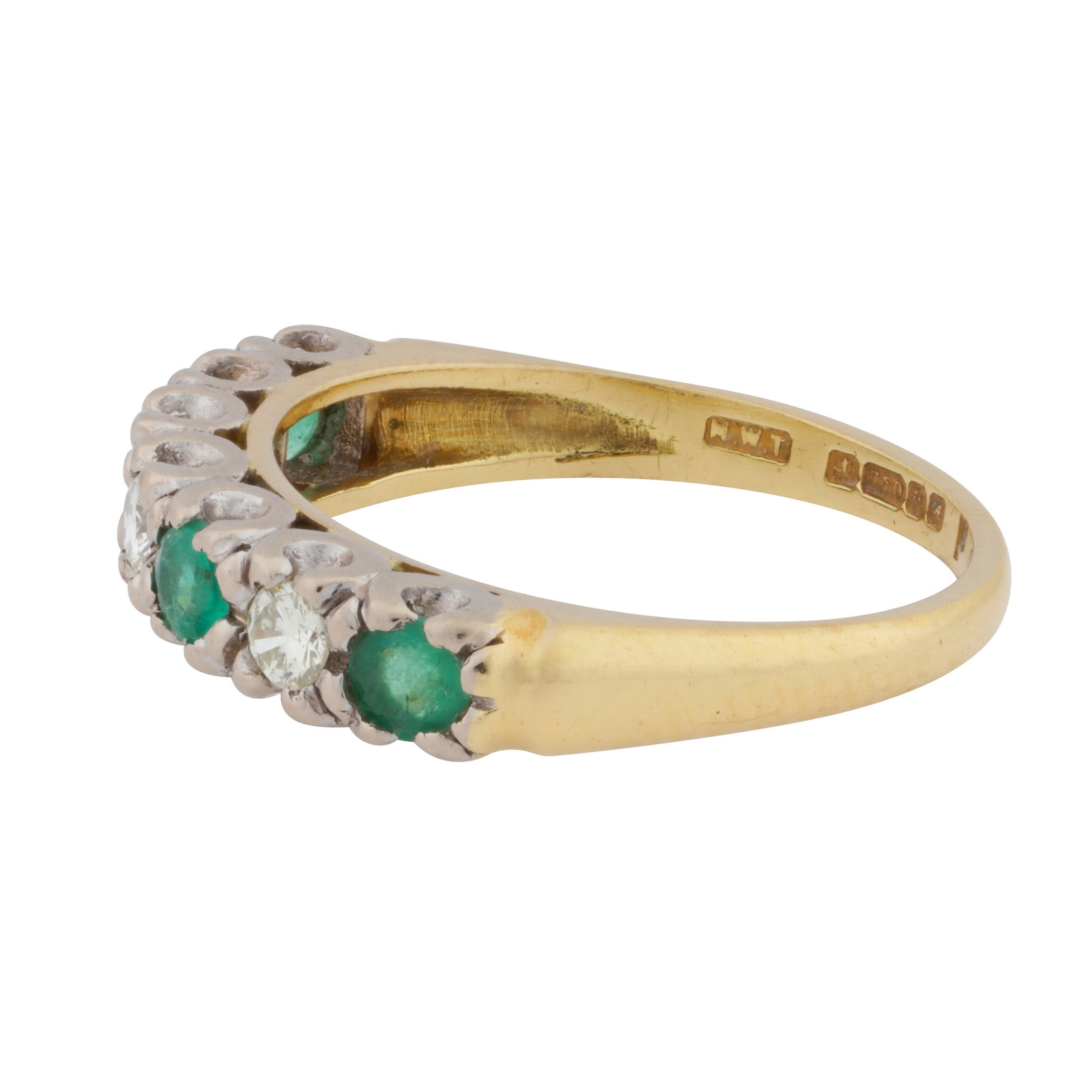 An emerald and diamond seven stone ring, circa 1975 18 carat yellow and white gold - 3