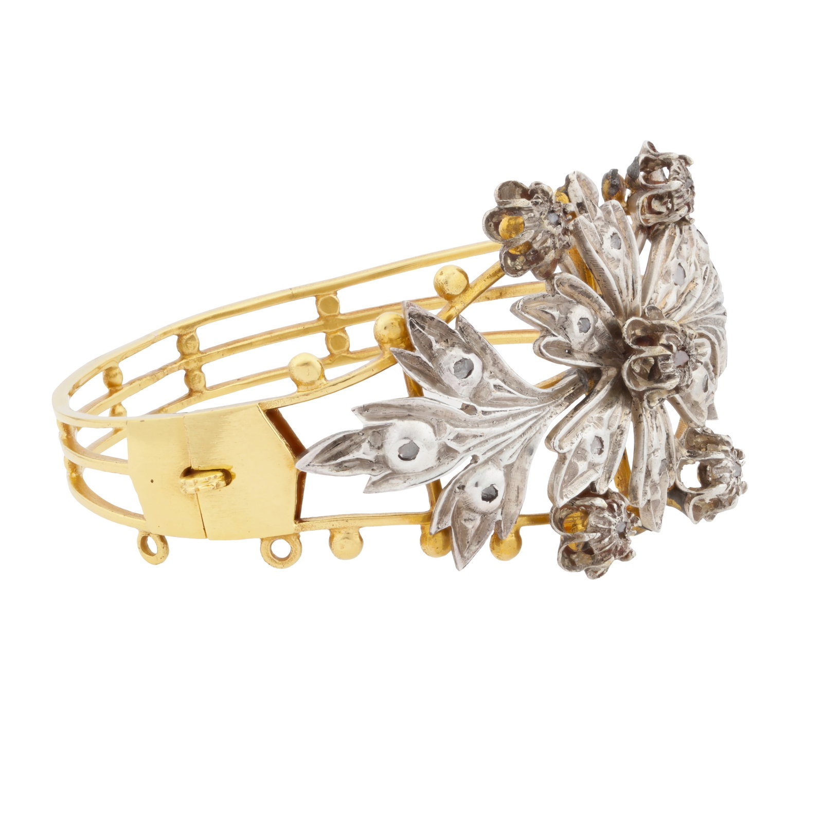 A diamond flower bangle Yellow and white metal - 2